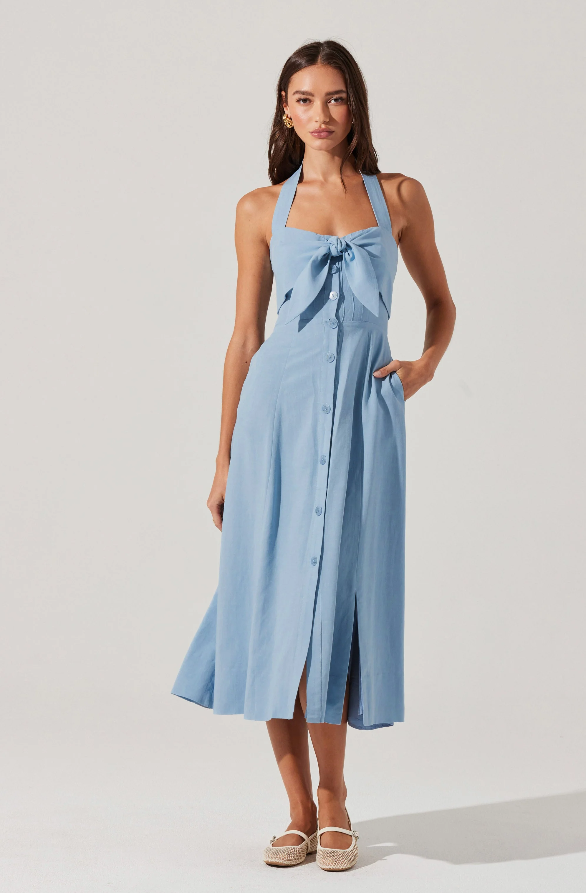 Katherine Linen-Blend Halter Dress