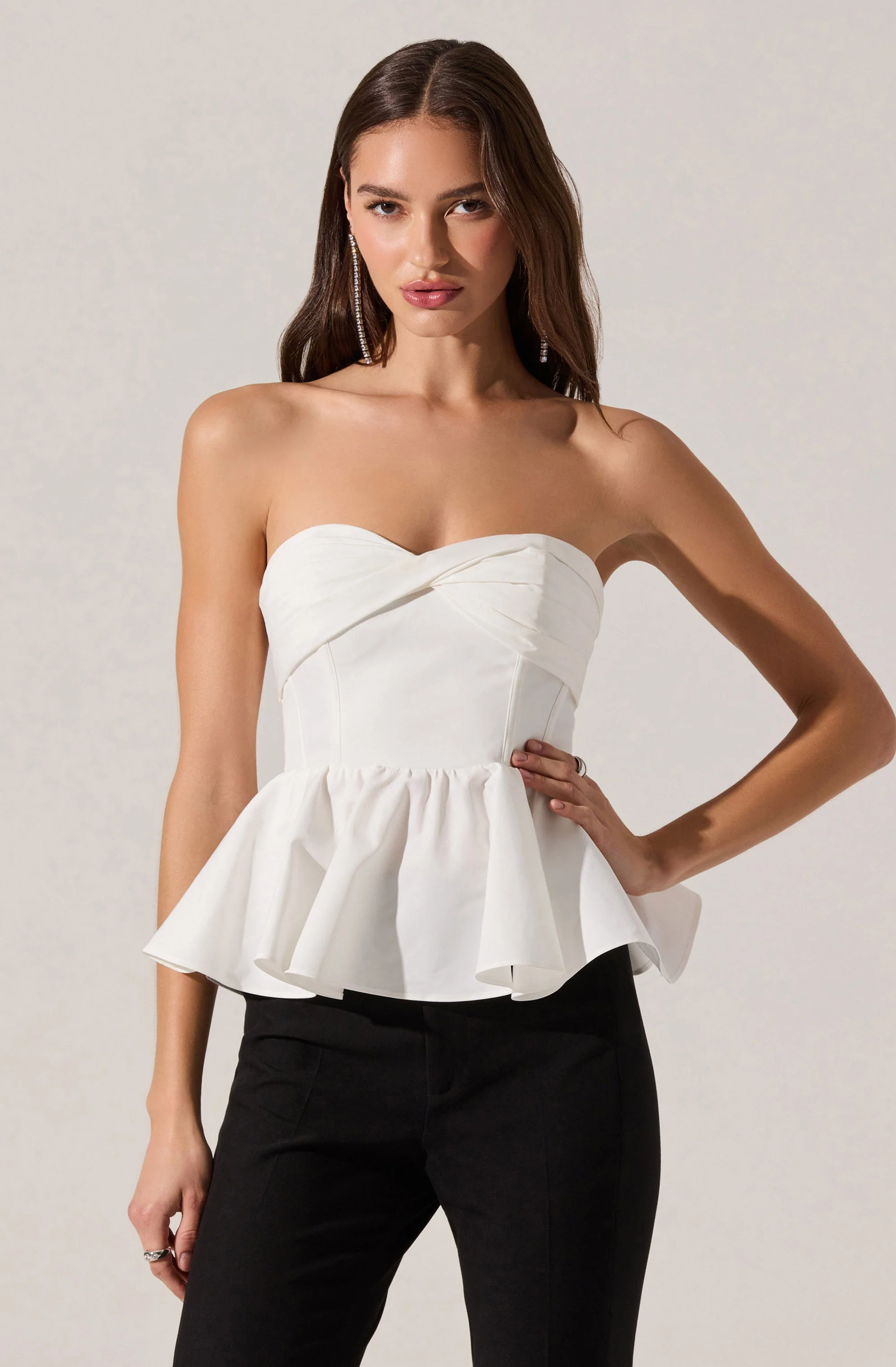 Melia Strapless Pleated Peplum Top