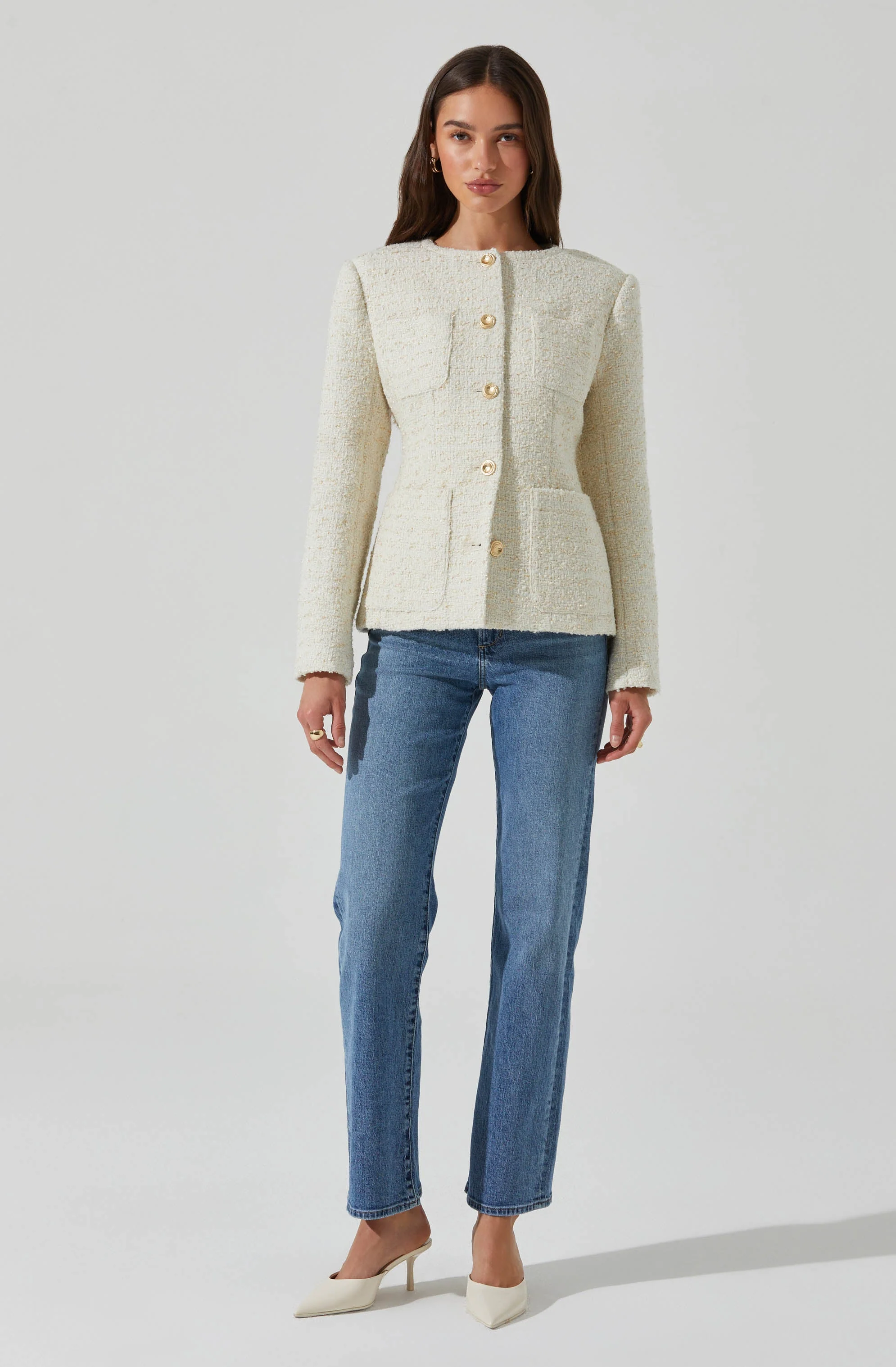 Sarae Collarless Tweed Jacket