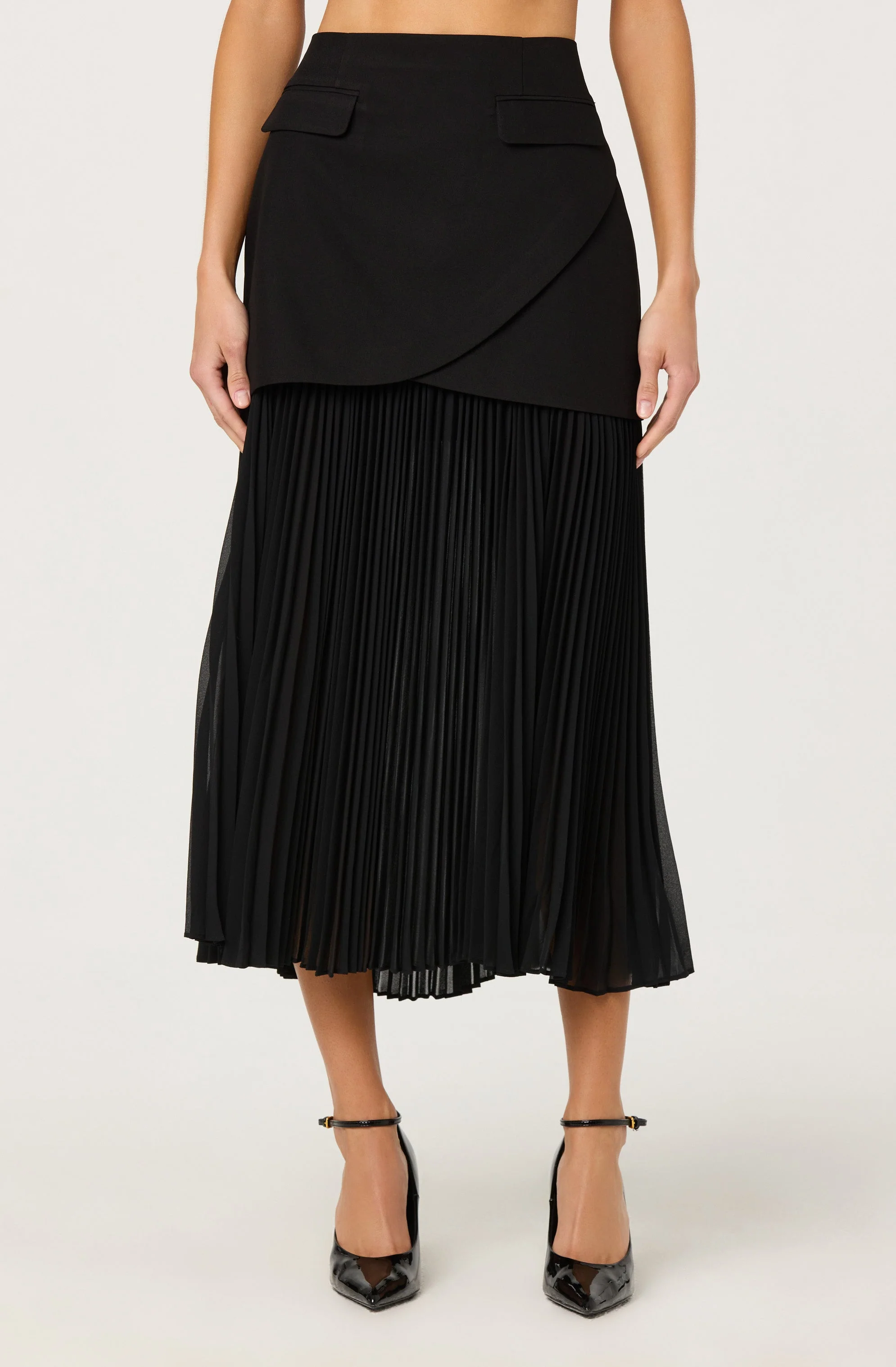 Deaile Contrast Layered Pleated Skirt