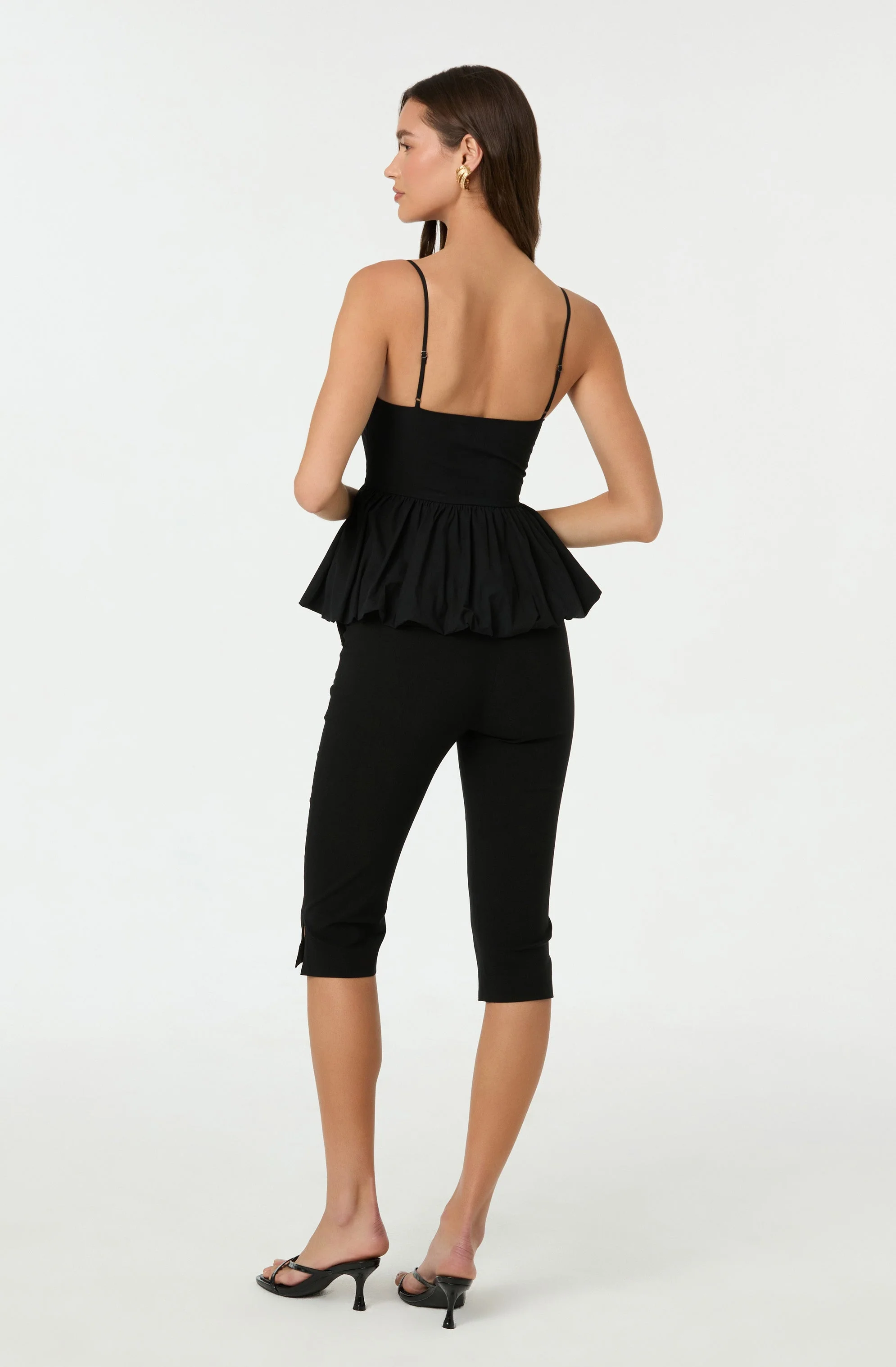 Cutout Bubble Hem Peplum Top