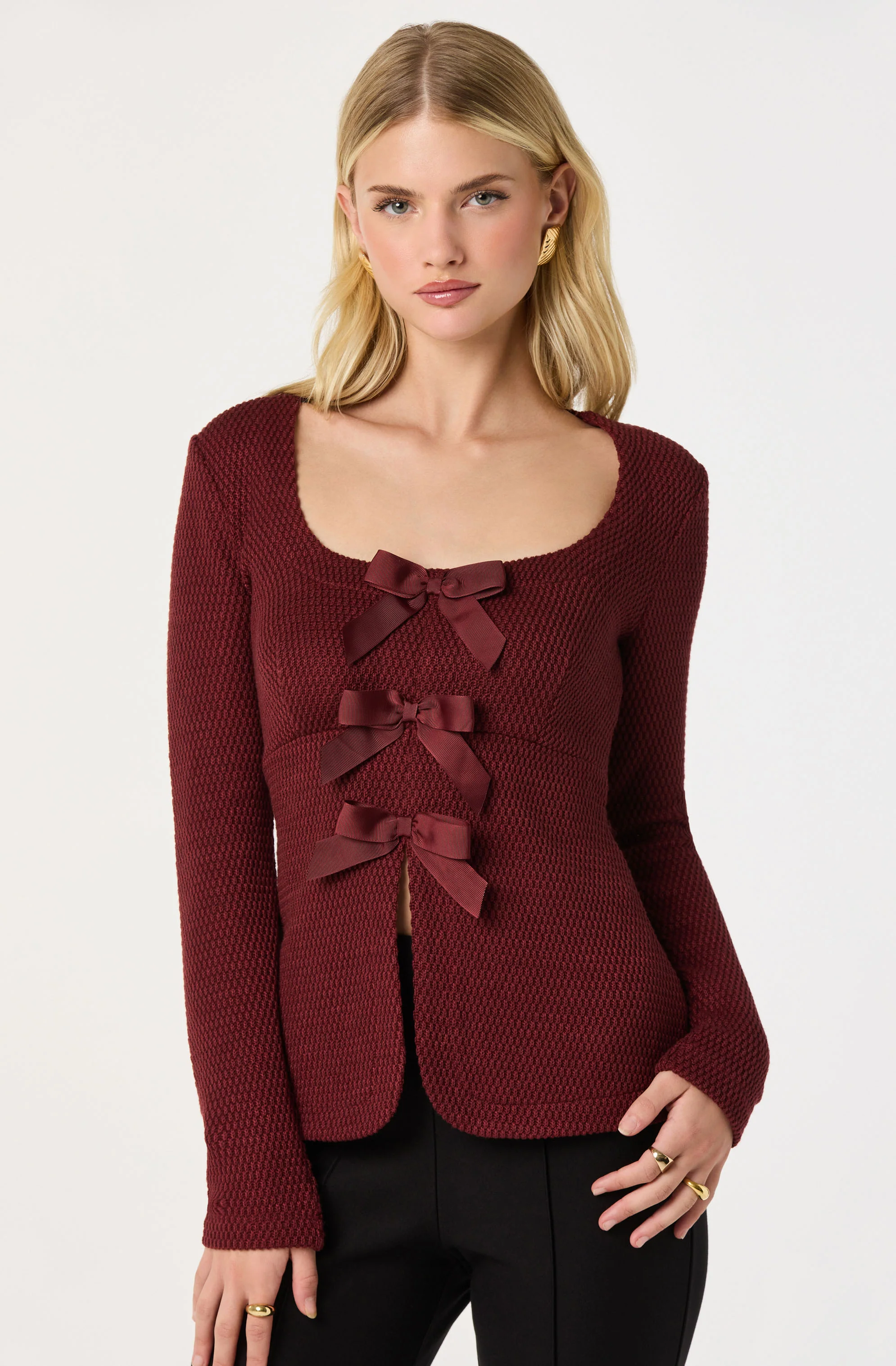 Textured Bow Flyaway Top