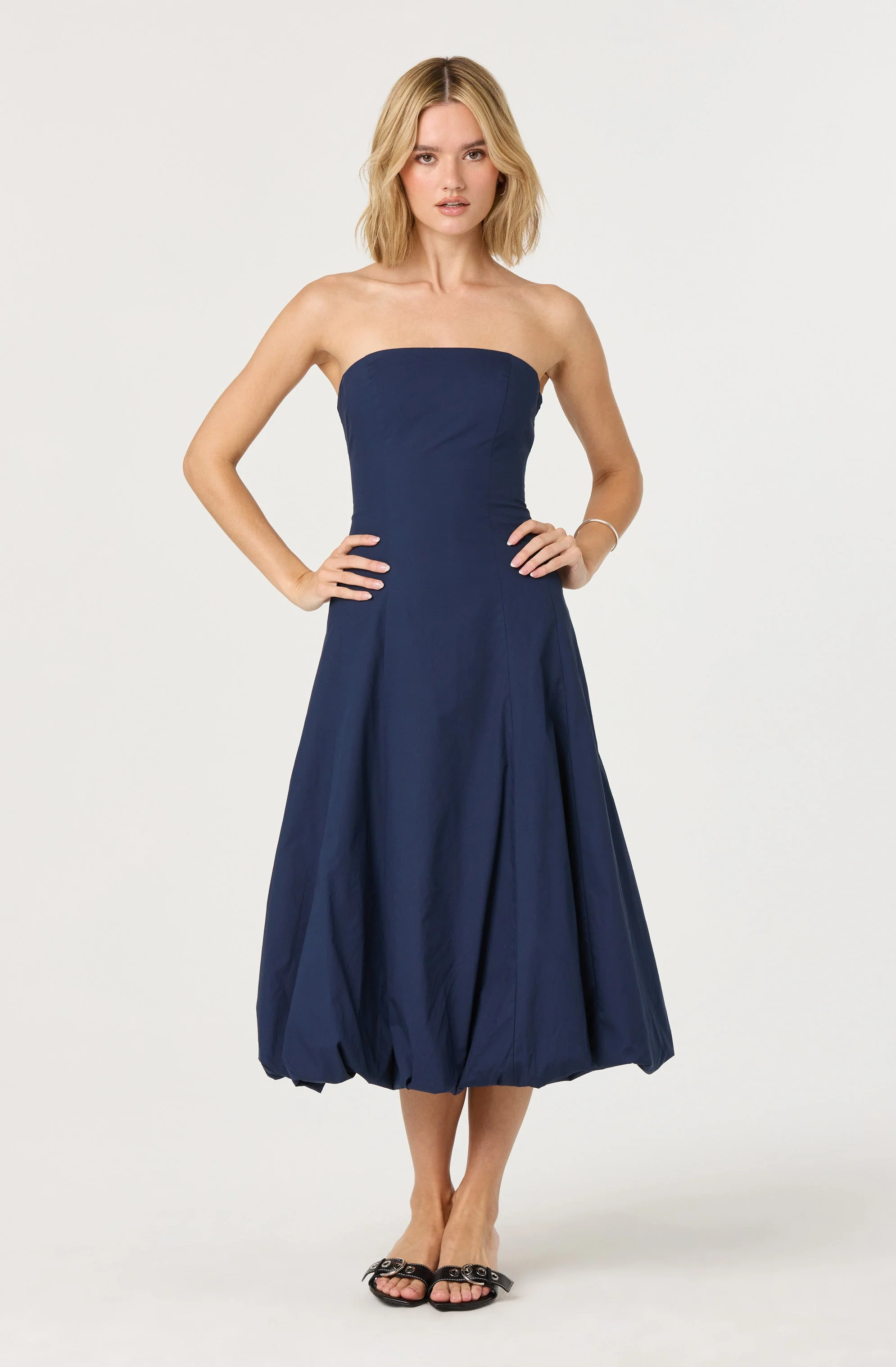 Lace Up Strapless Bubble Dress