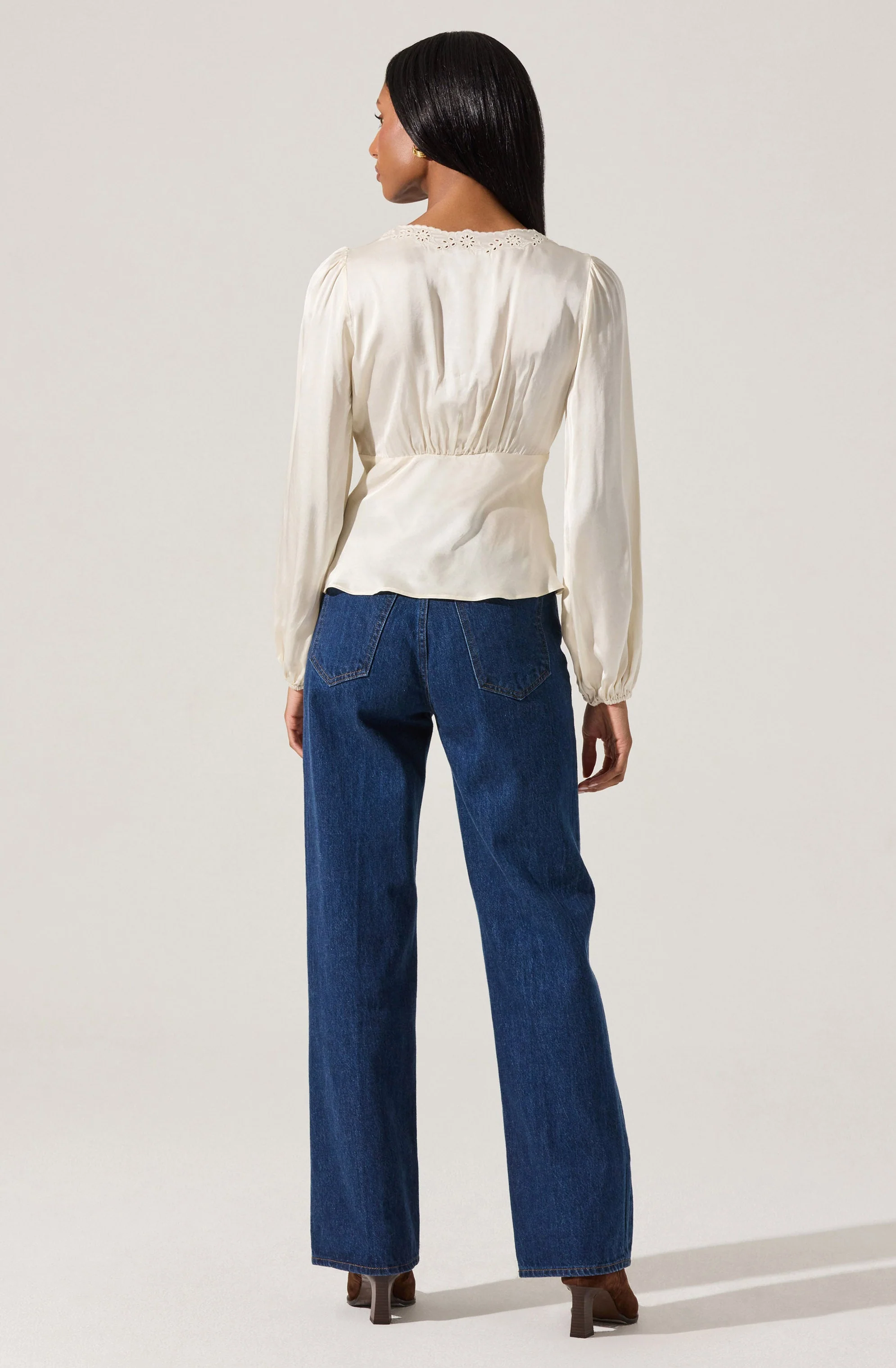 Roya Eyelet Trim Satin Top