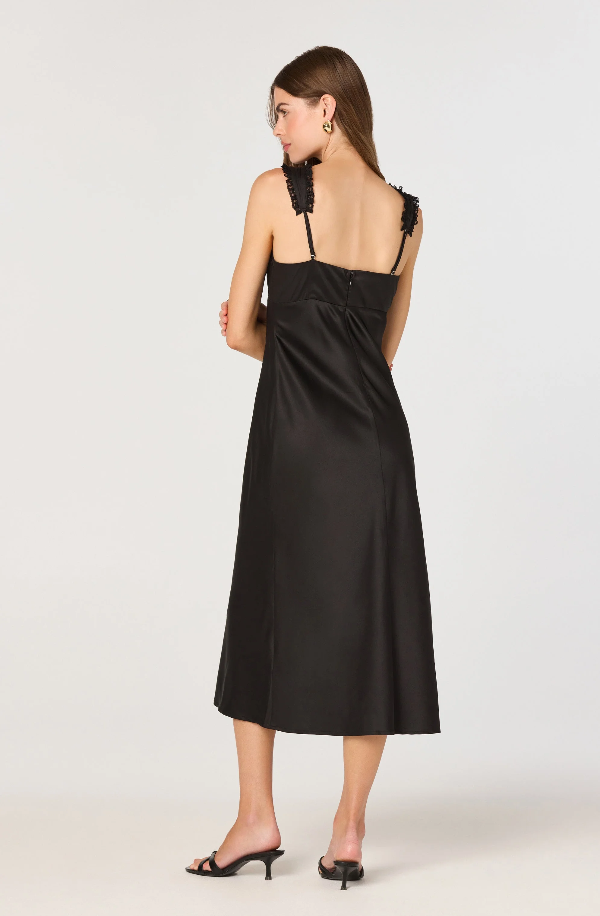 Lace Trim Satin Slip Dress