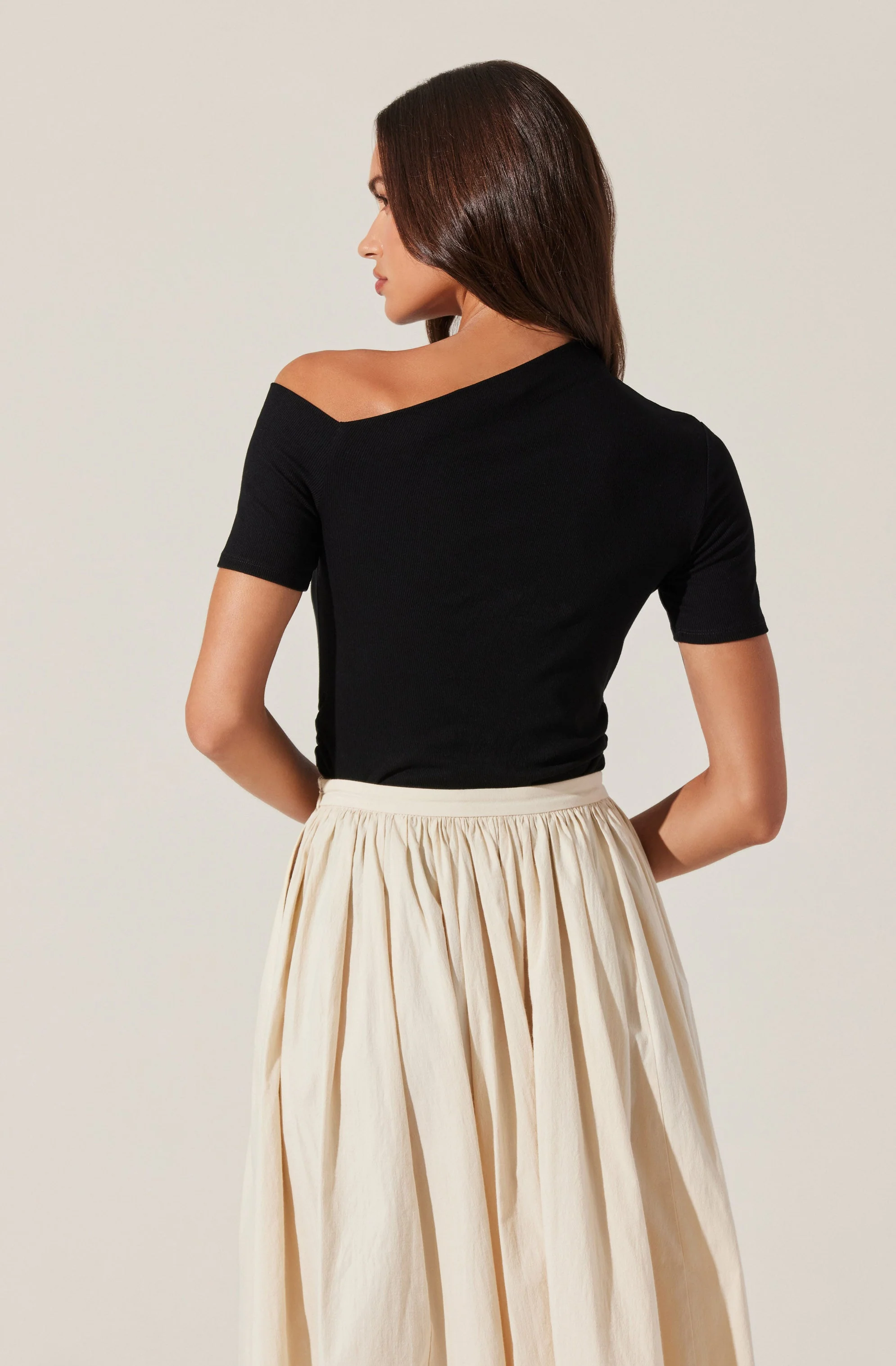 Ash Ribbed Off Shoulder Top