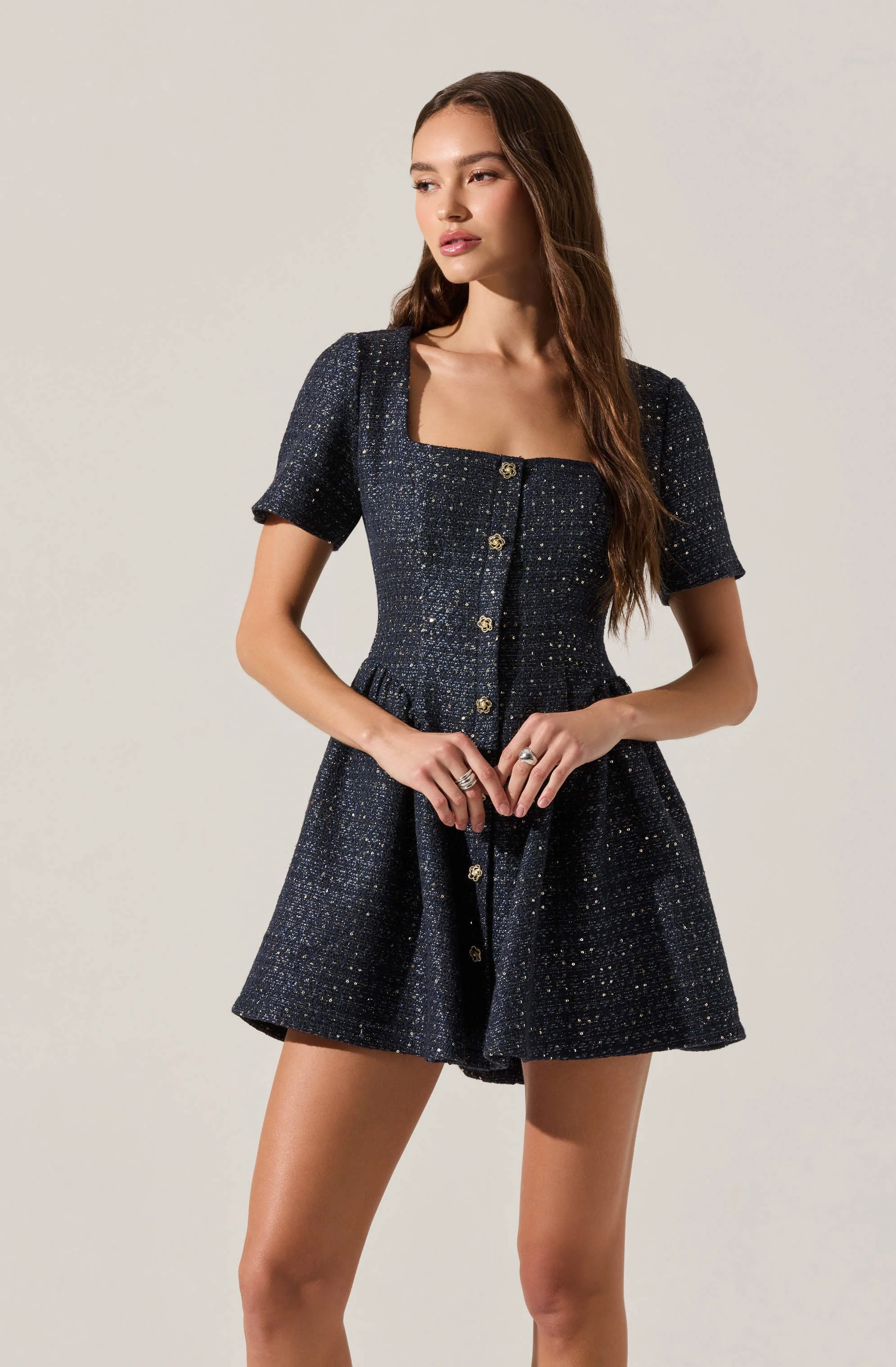 Janel Tweed Mini Skater Dress