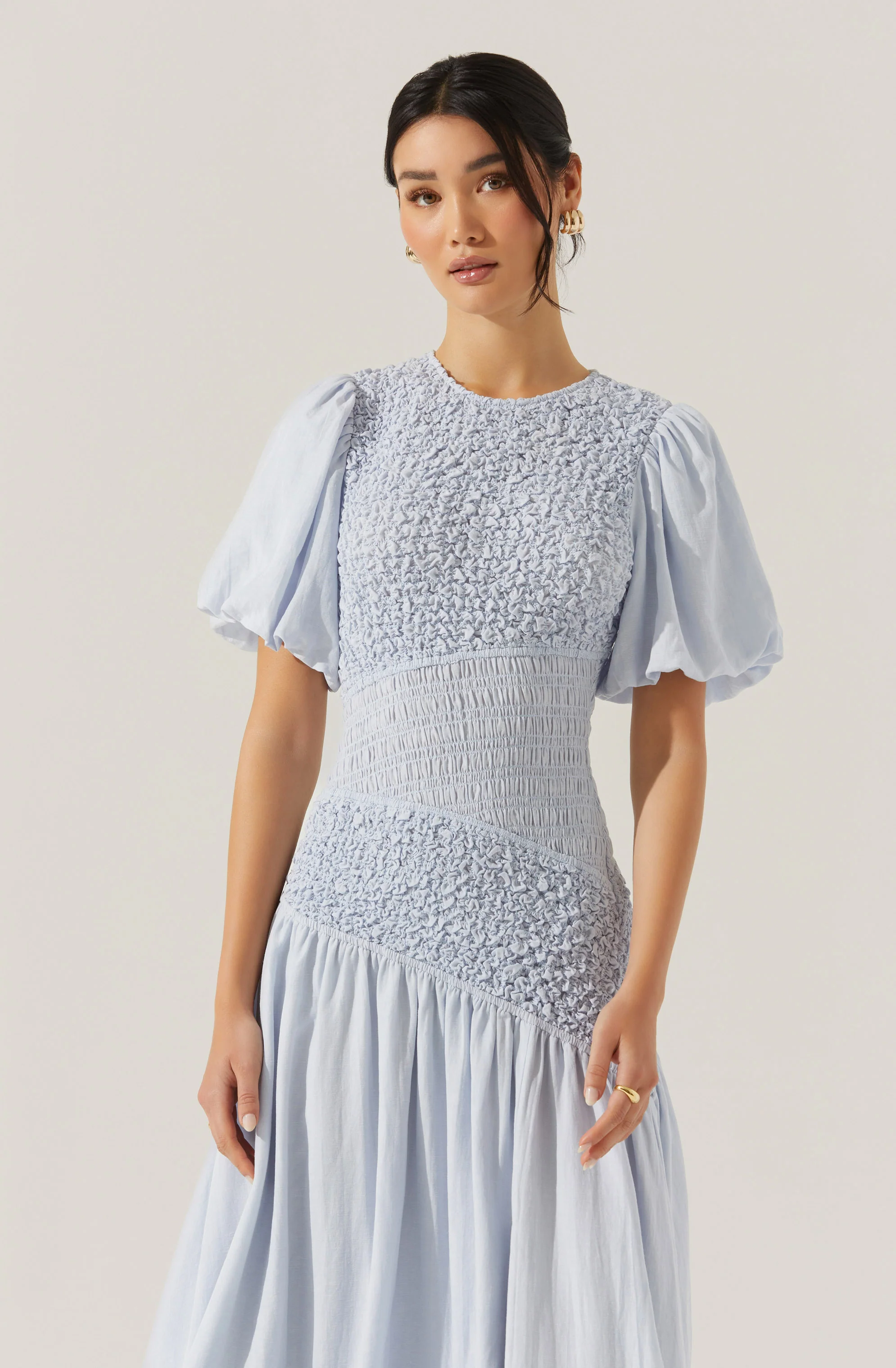 Theoni Smocked Asymmetric Dress