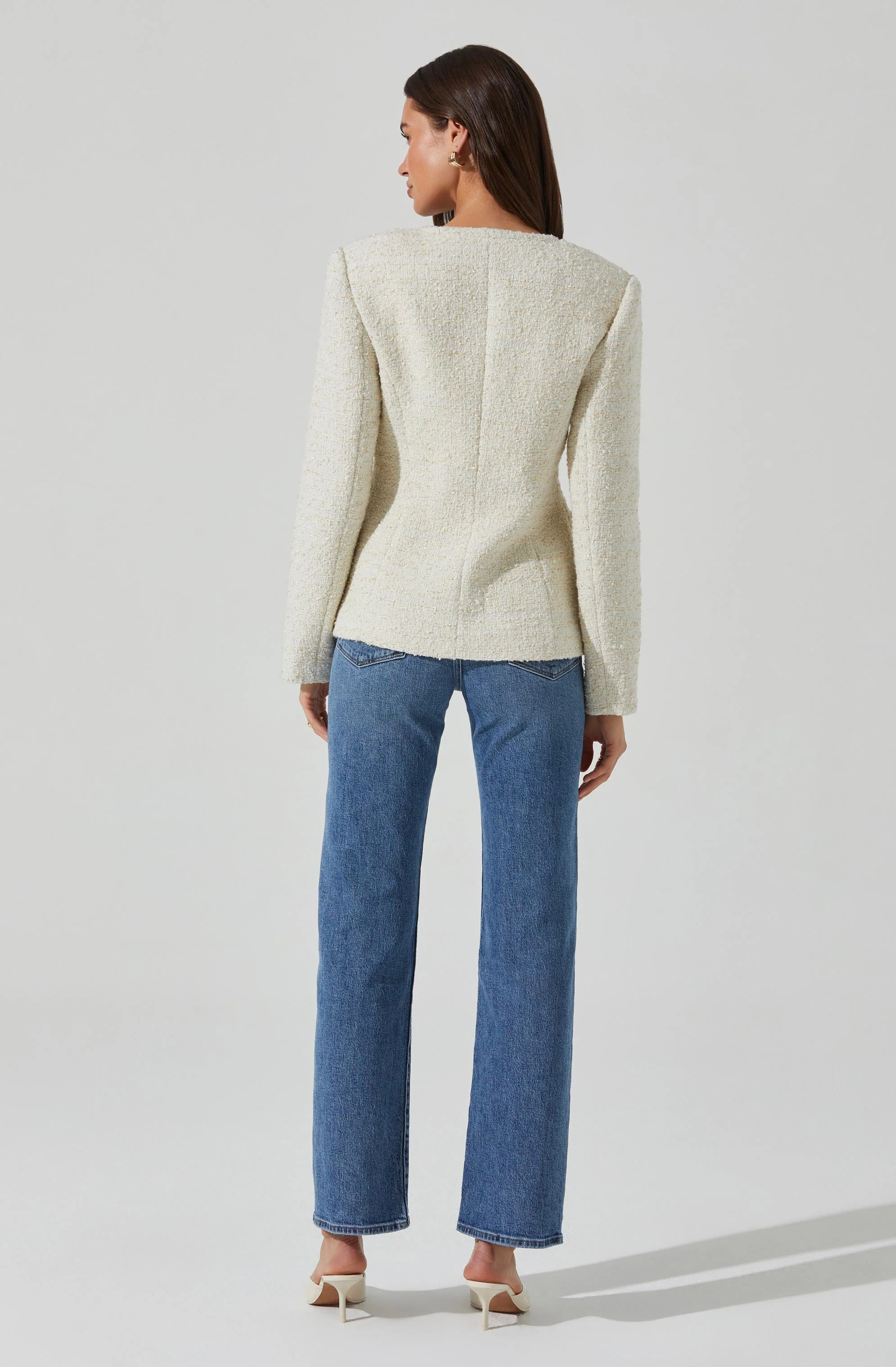 Sarae Collarless Tweed Jacket