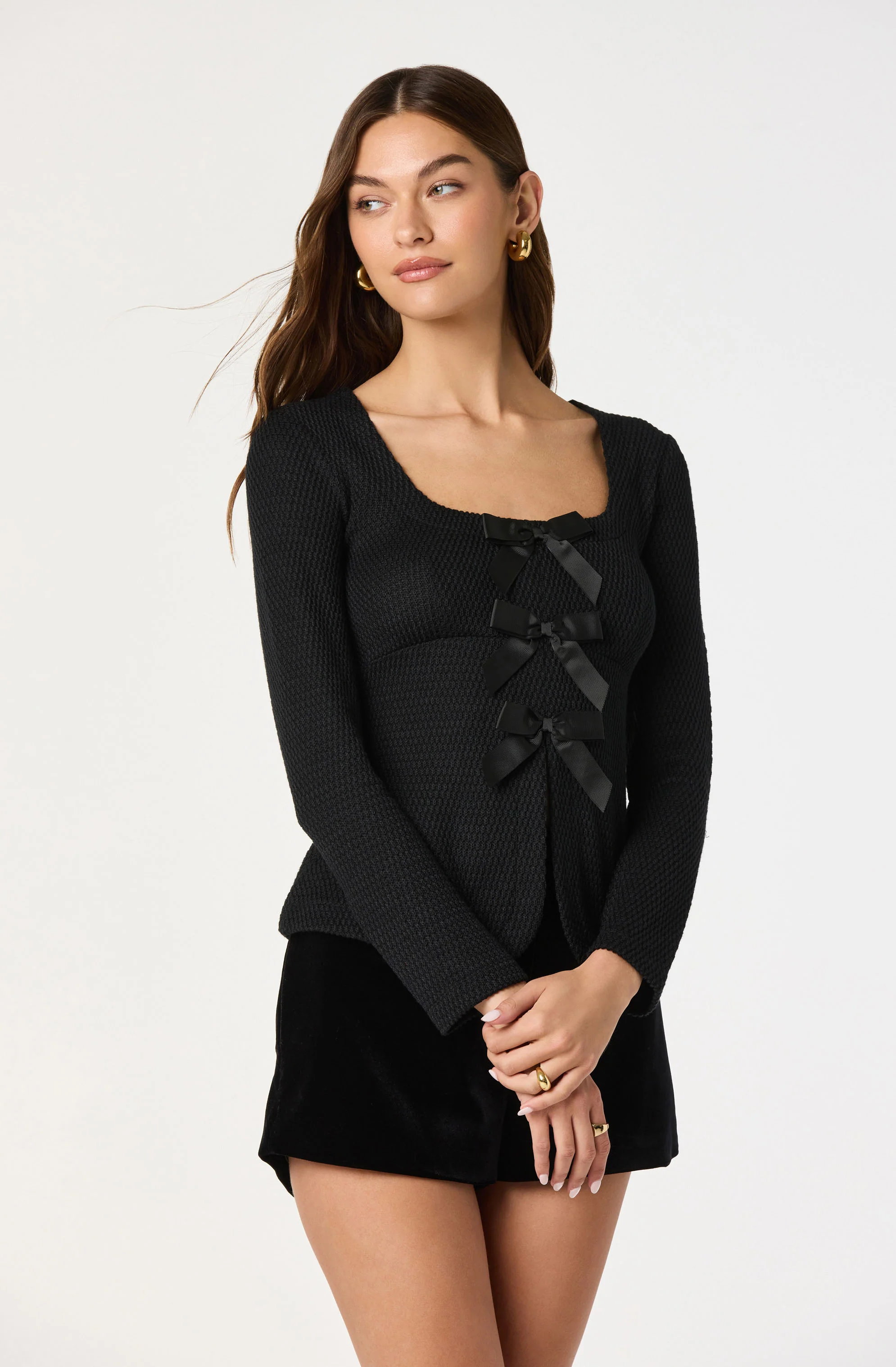 Textured Bow Flyaway Top