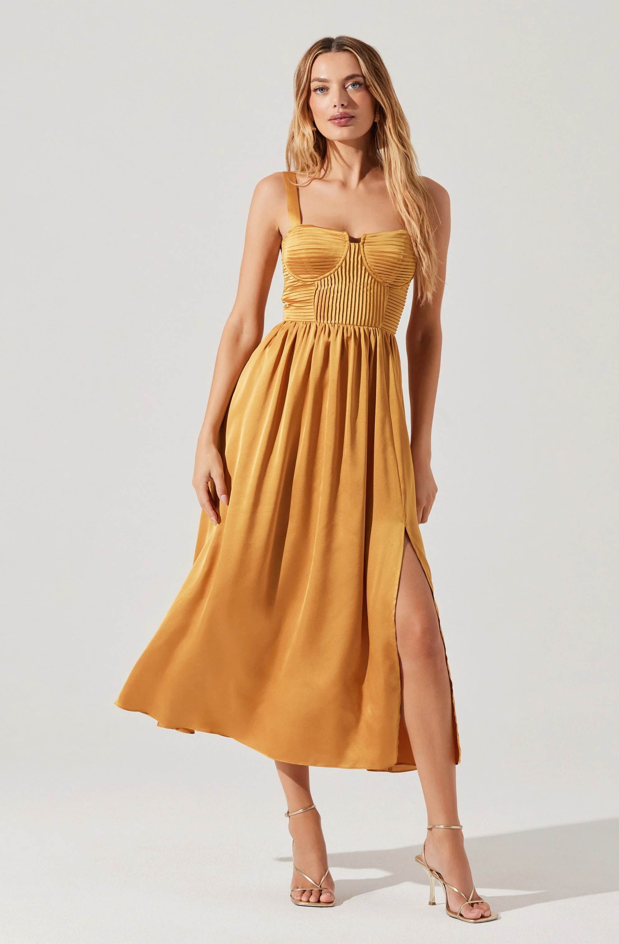 Pleated Bustier Midi Dress