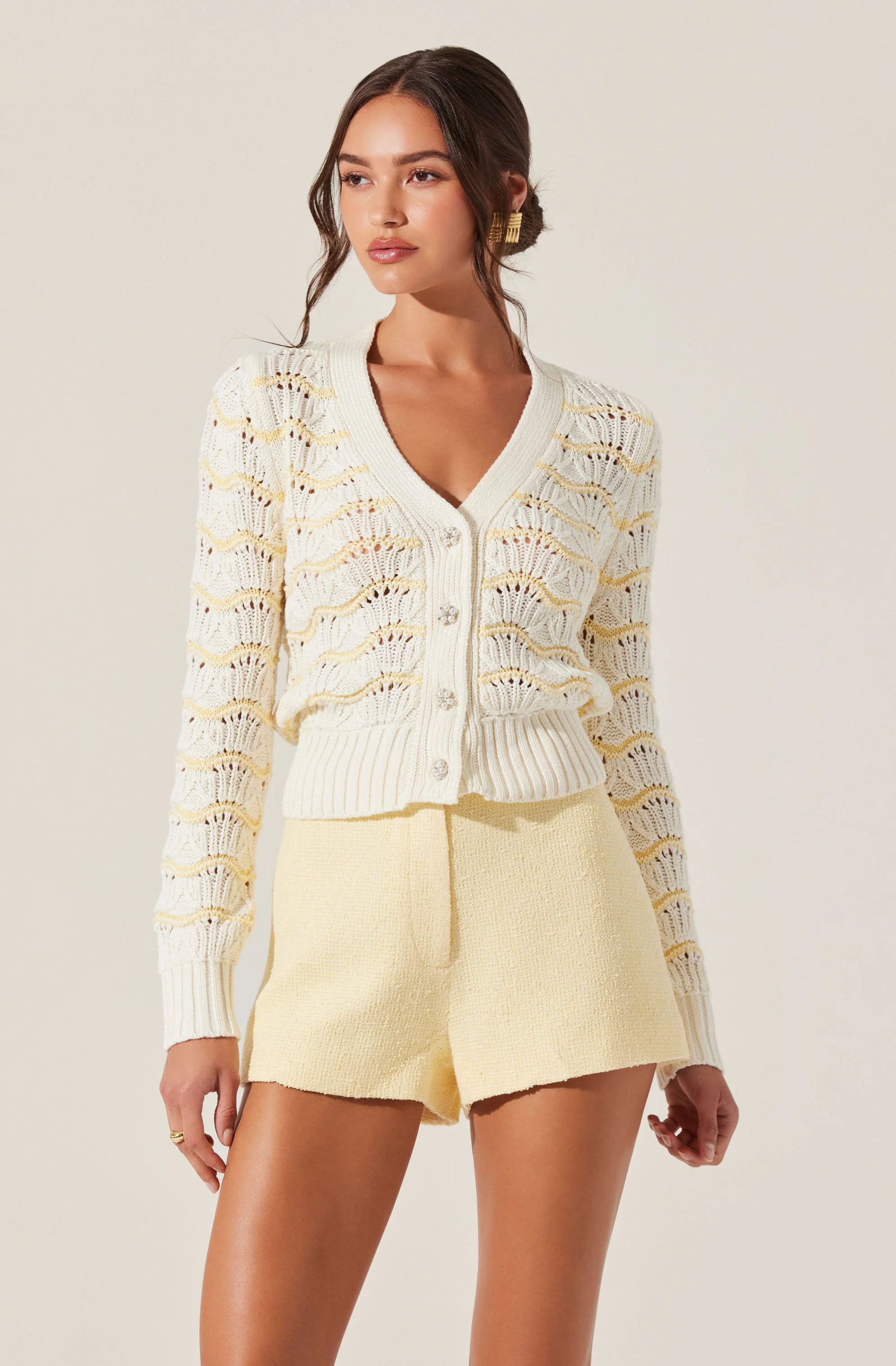 Janira Wavy Stripe Pointelle Cardigan