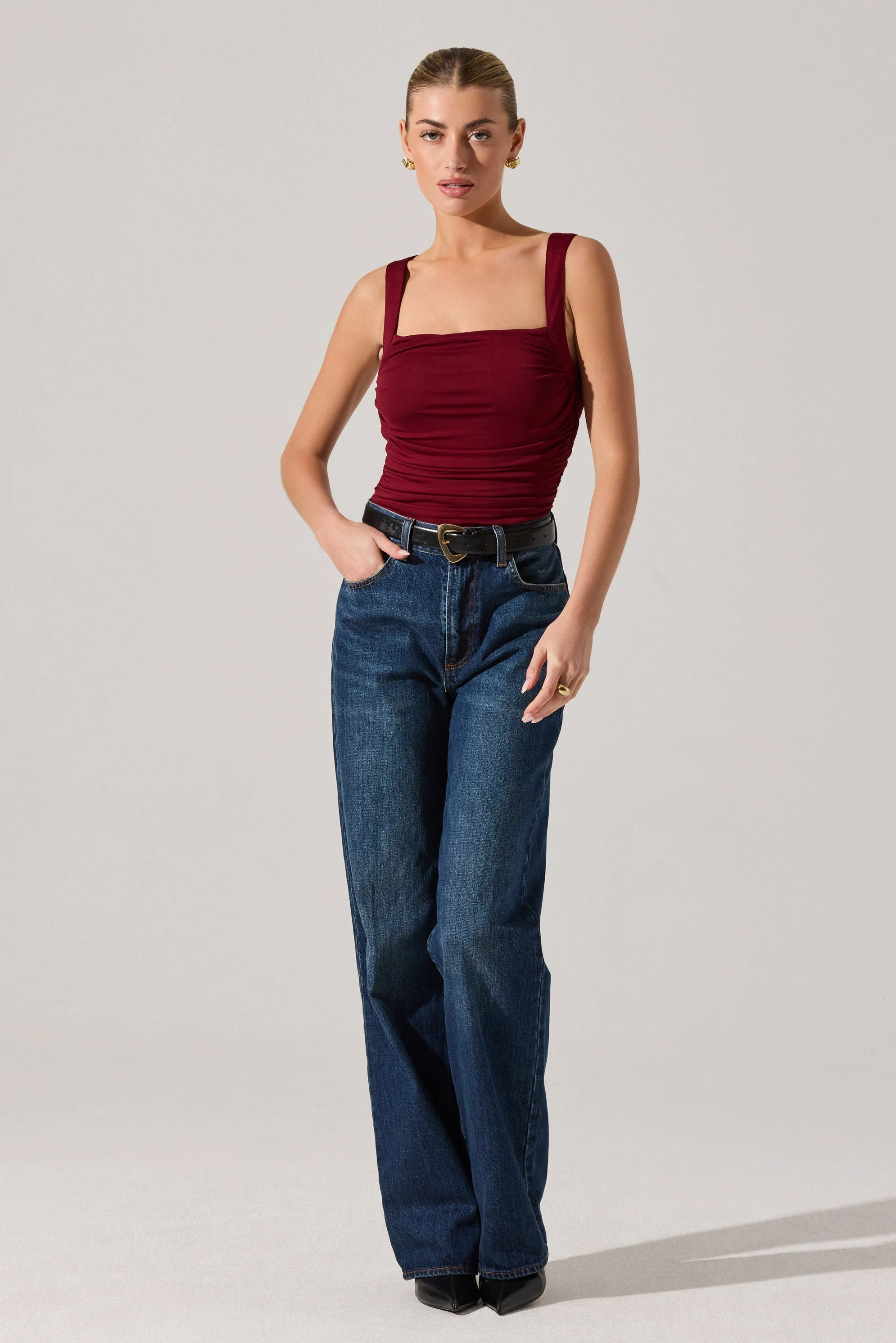 Voncile Ruched Square Neck Bodysuit