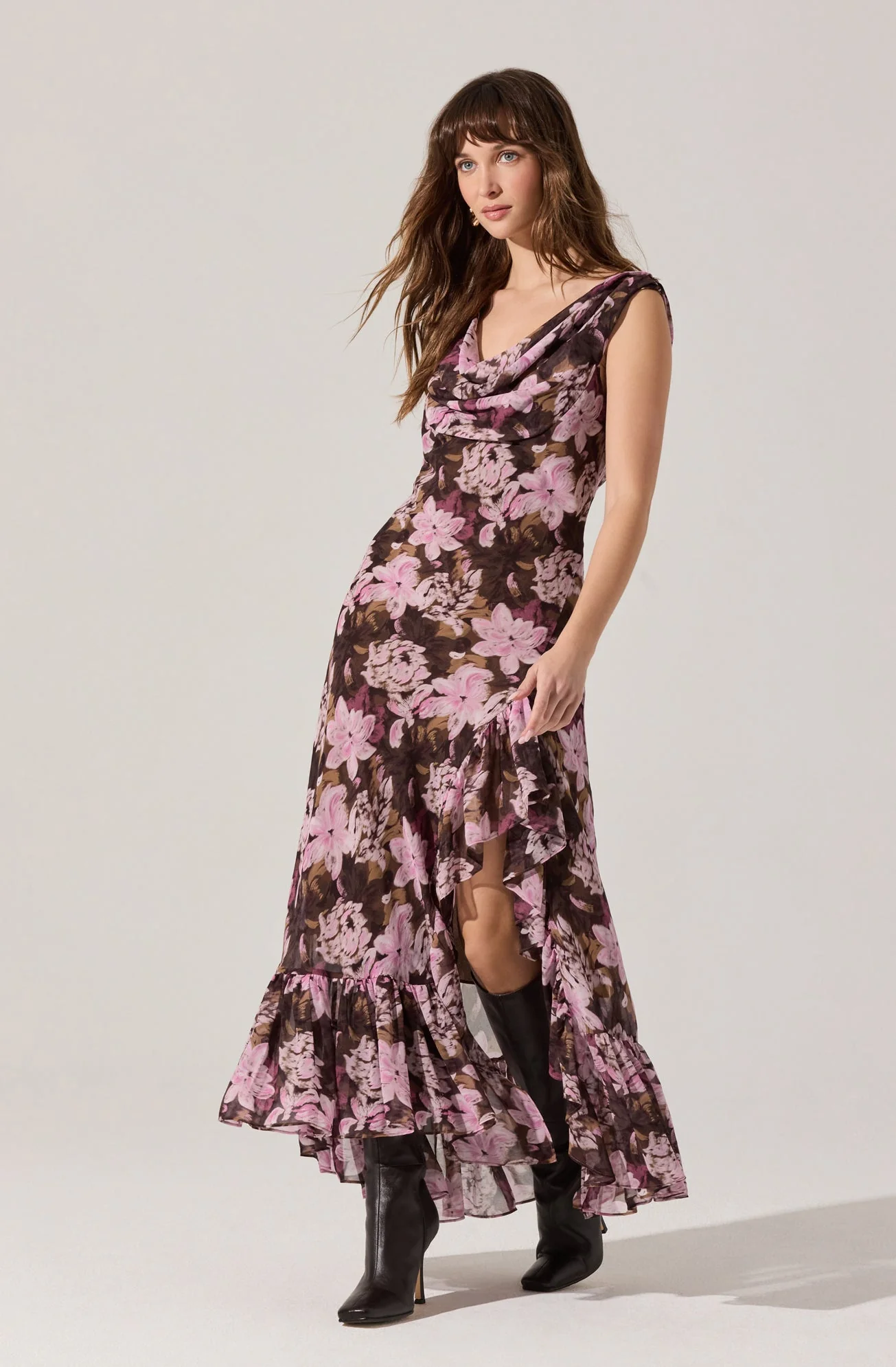 Cecilia Floral Cowl Neck Maxi Dress