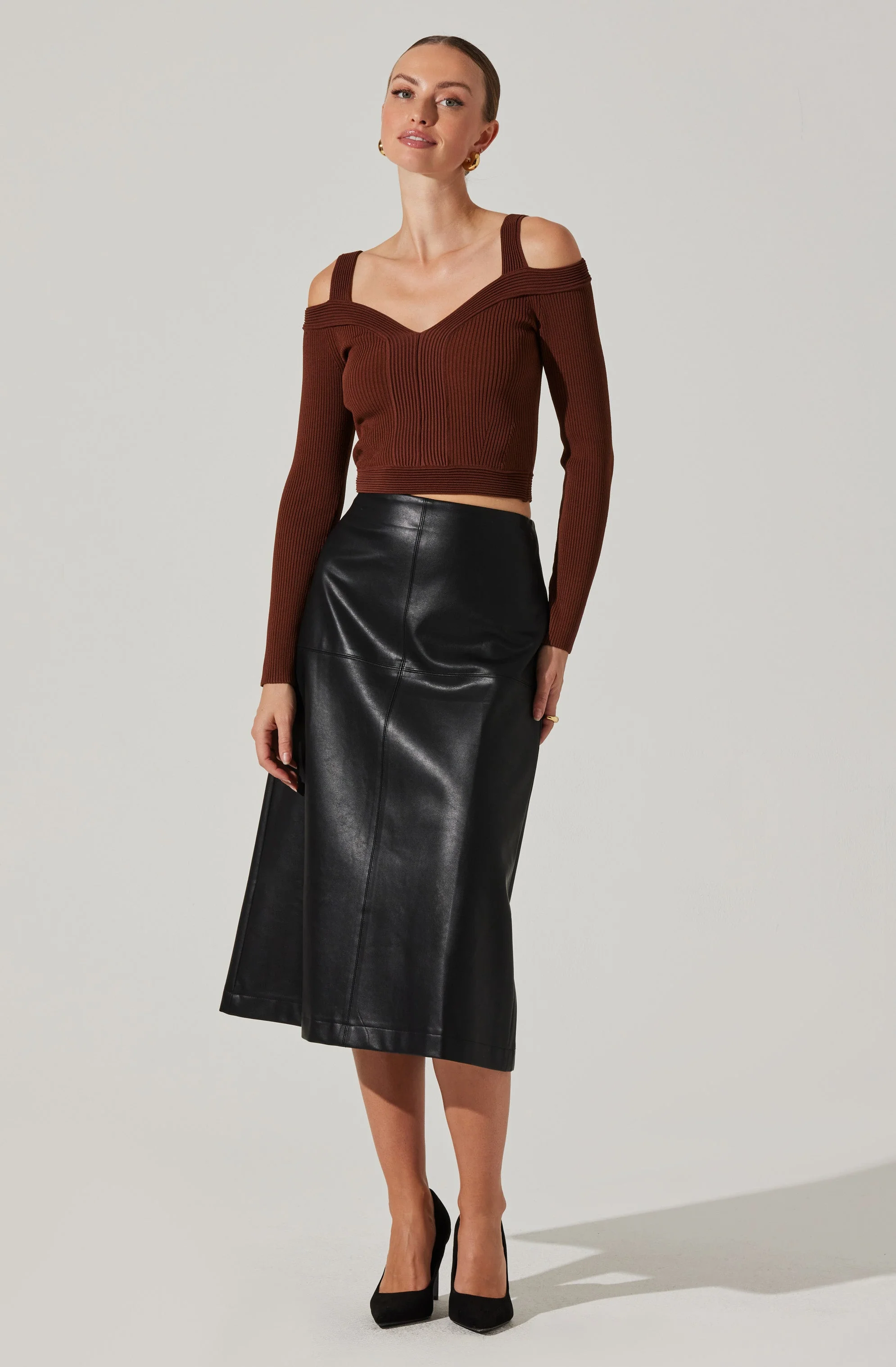 Pacey Ribbed Cold Shoulder Sweater