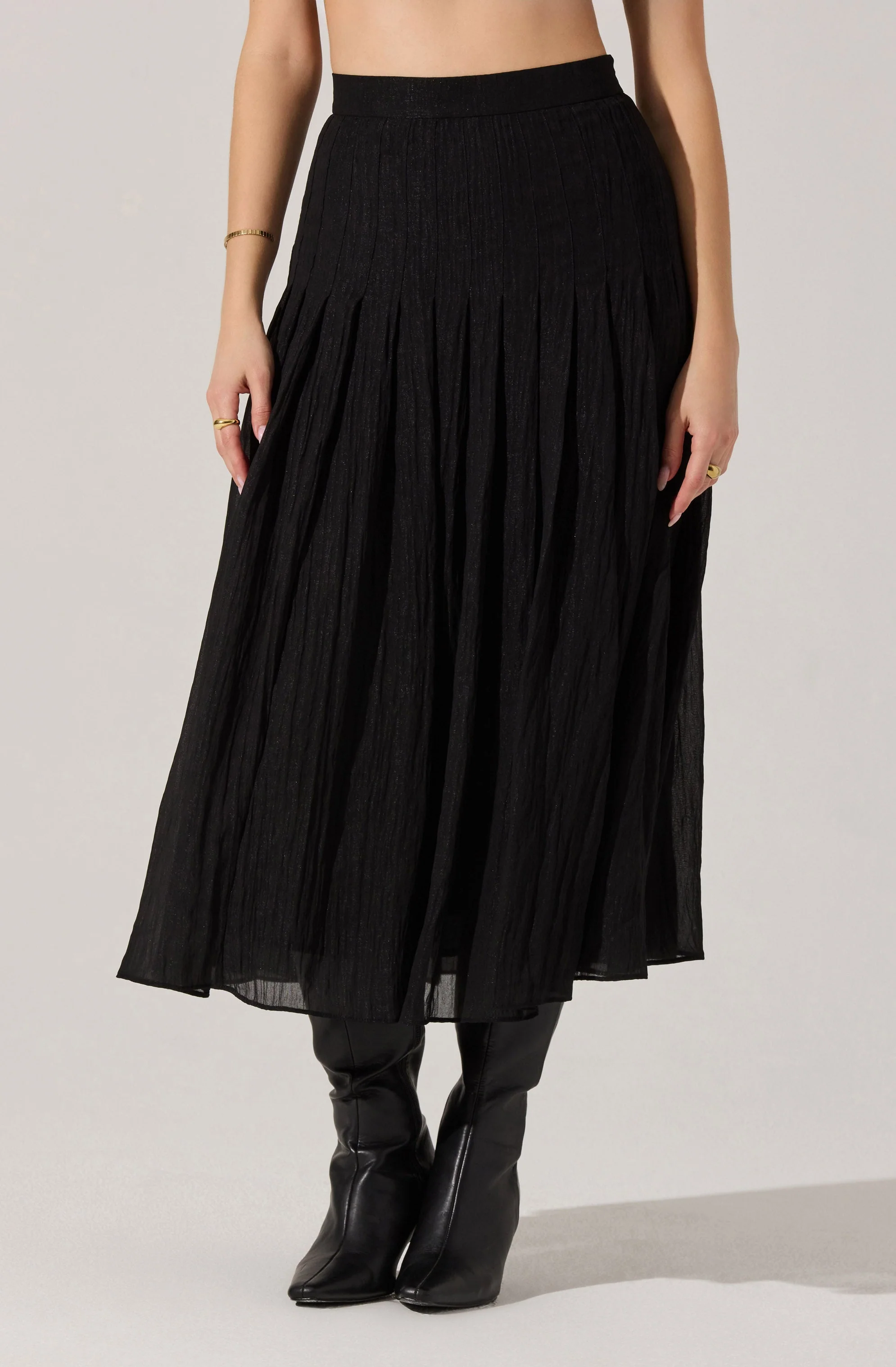 Daivini Pleated Crinkle Midi Skirt