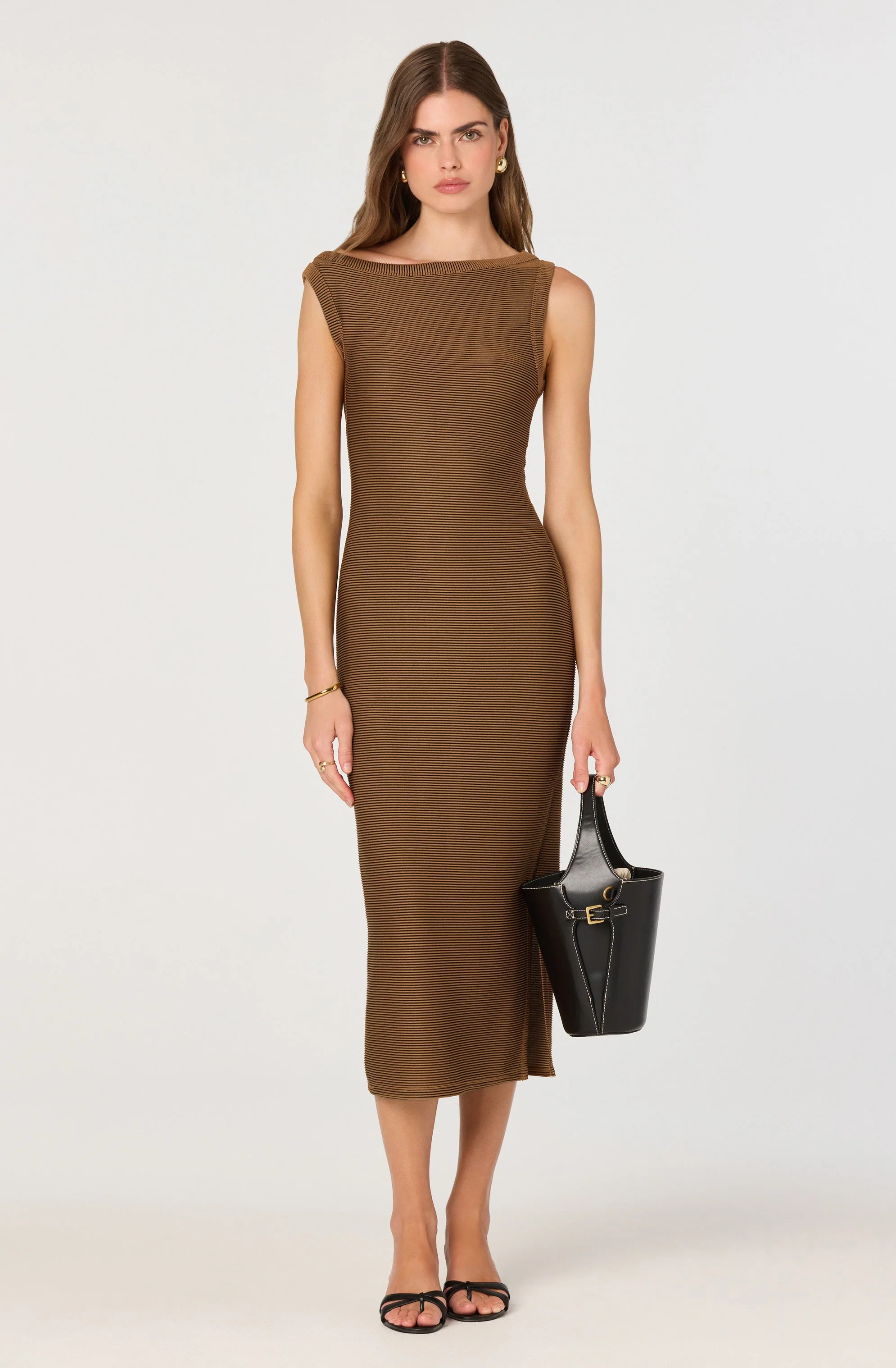 Off Shoulder Ribbed Knit Dress