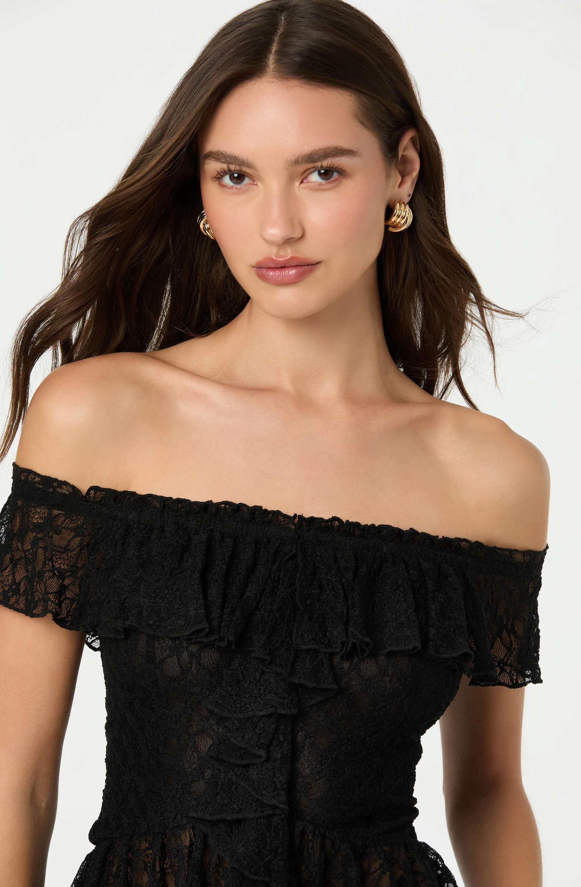 Lace Off Shoulder Ruffle Top