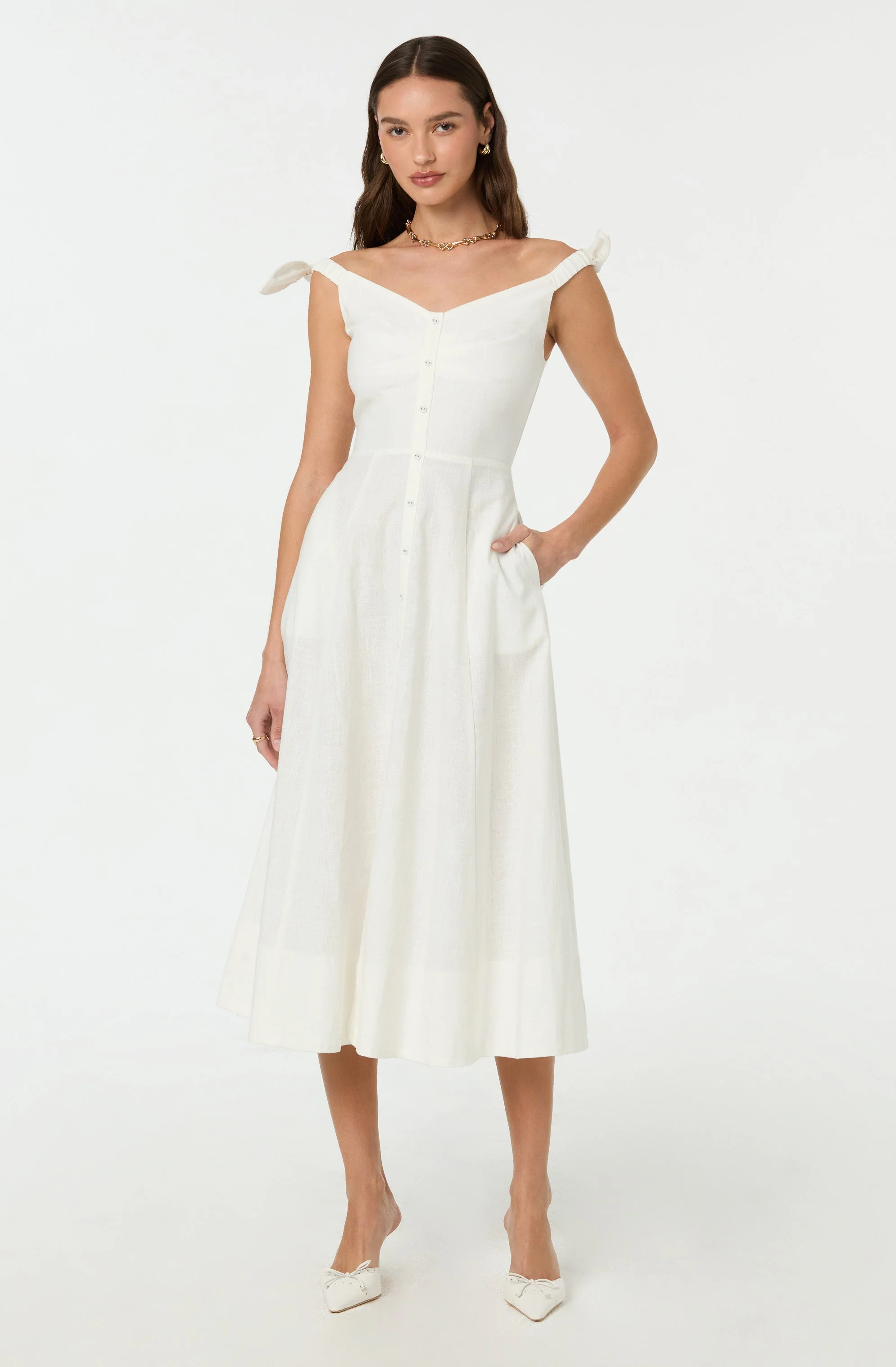Charelin Linen Off Shoulder Dress