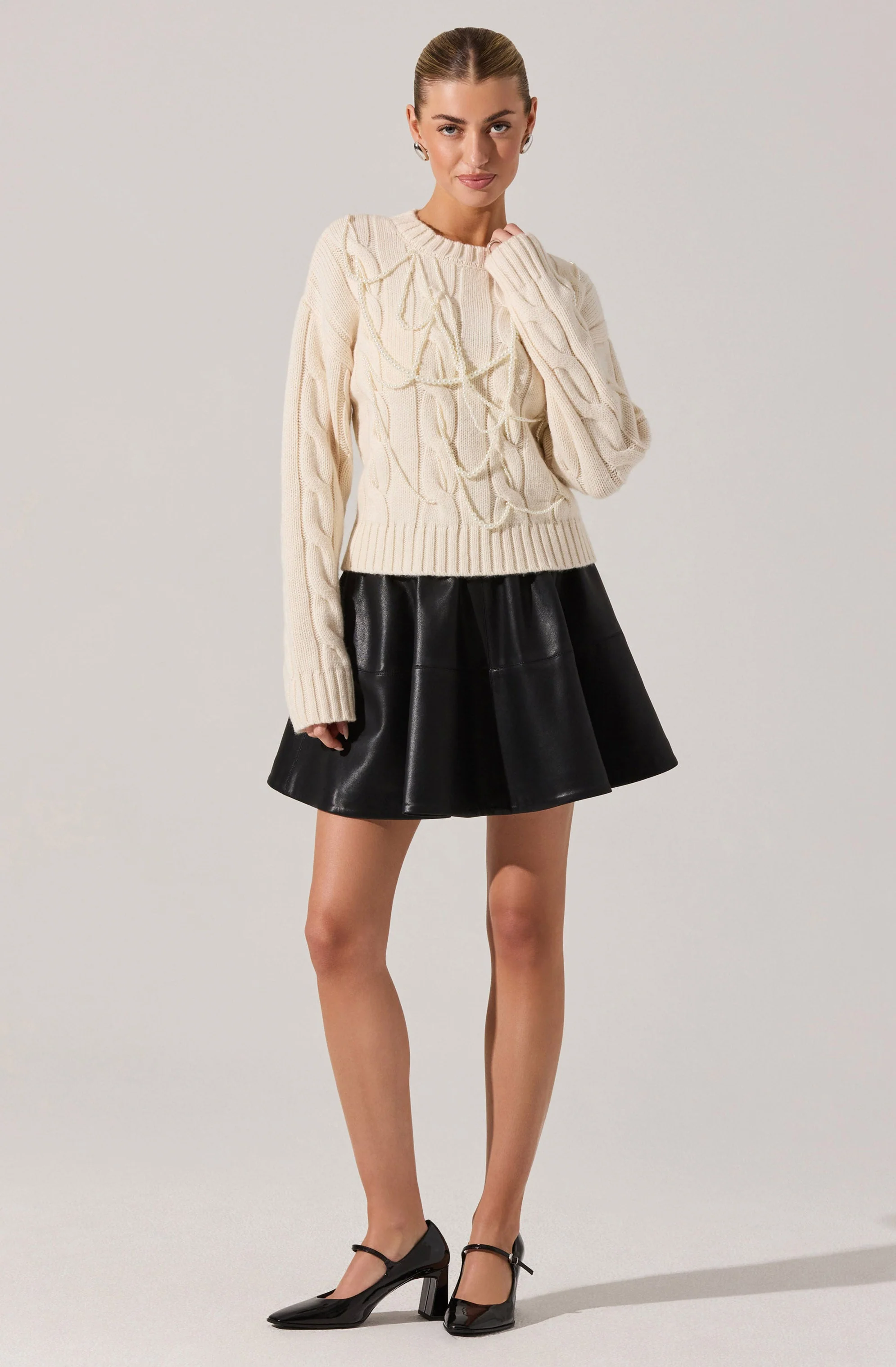 Pennina Pearl Embellished Cable Sweater