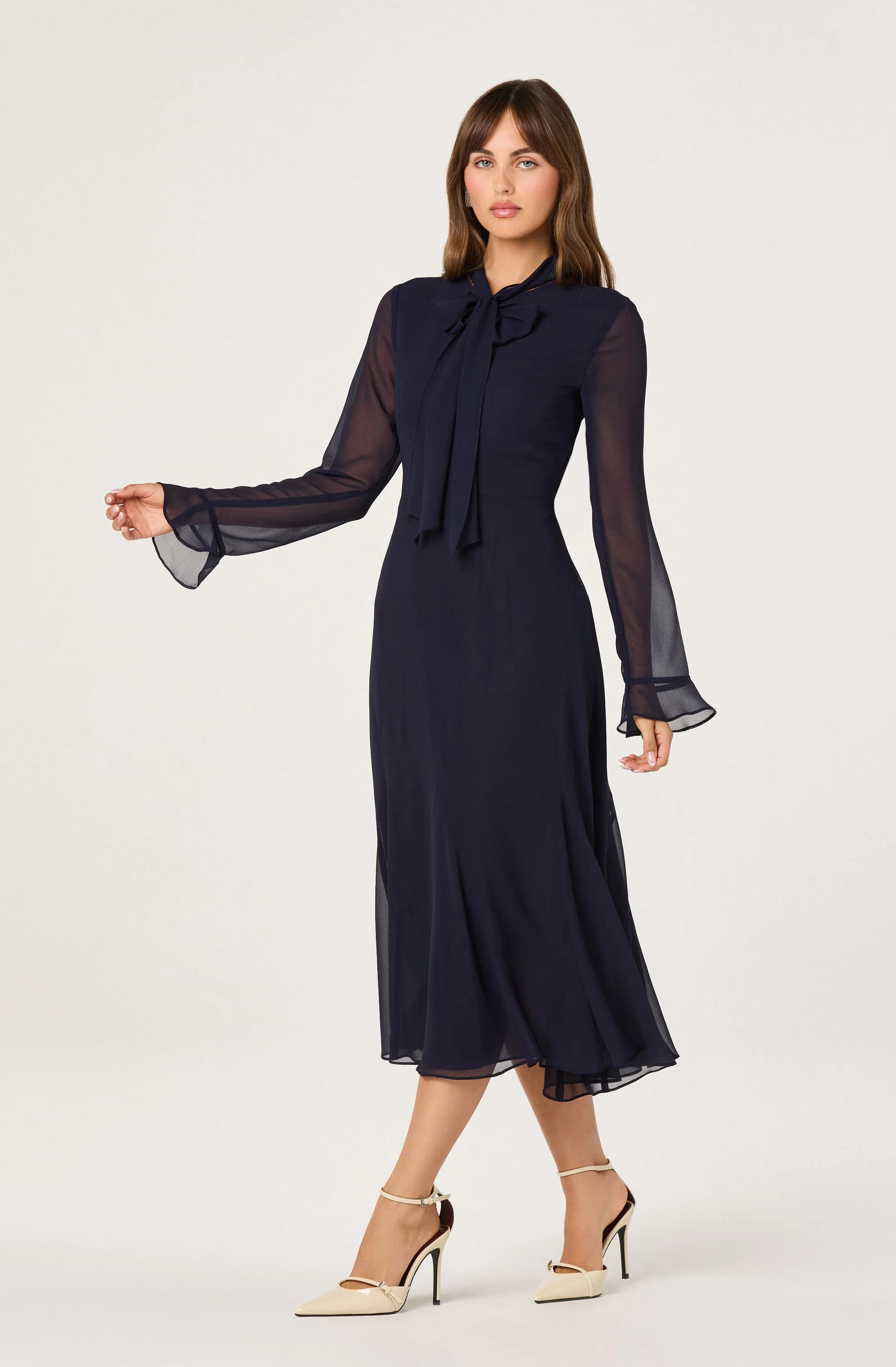 Tie Neck Midi Dress