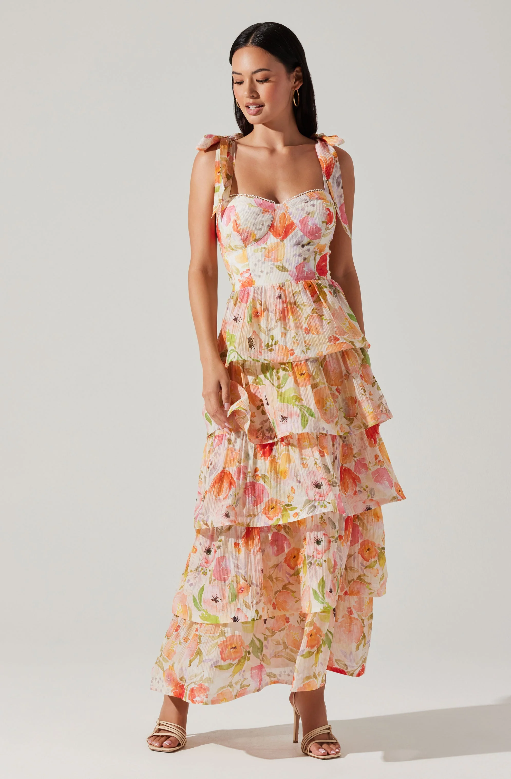 Zirconia Floral Tiered Maxi Dress