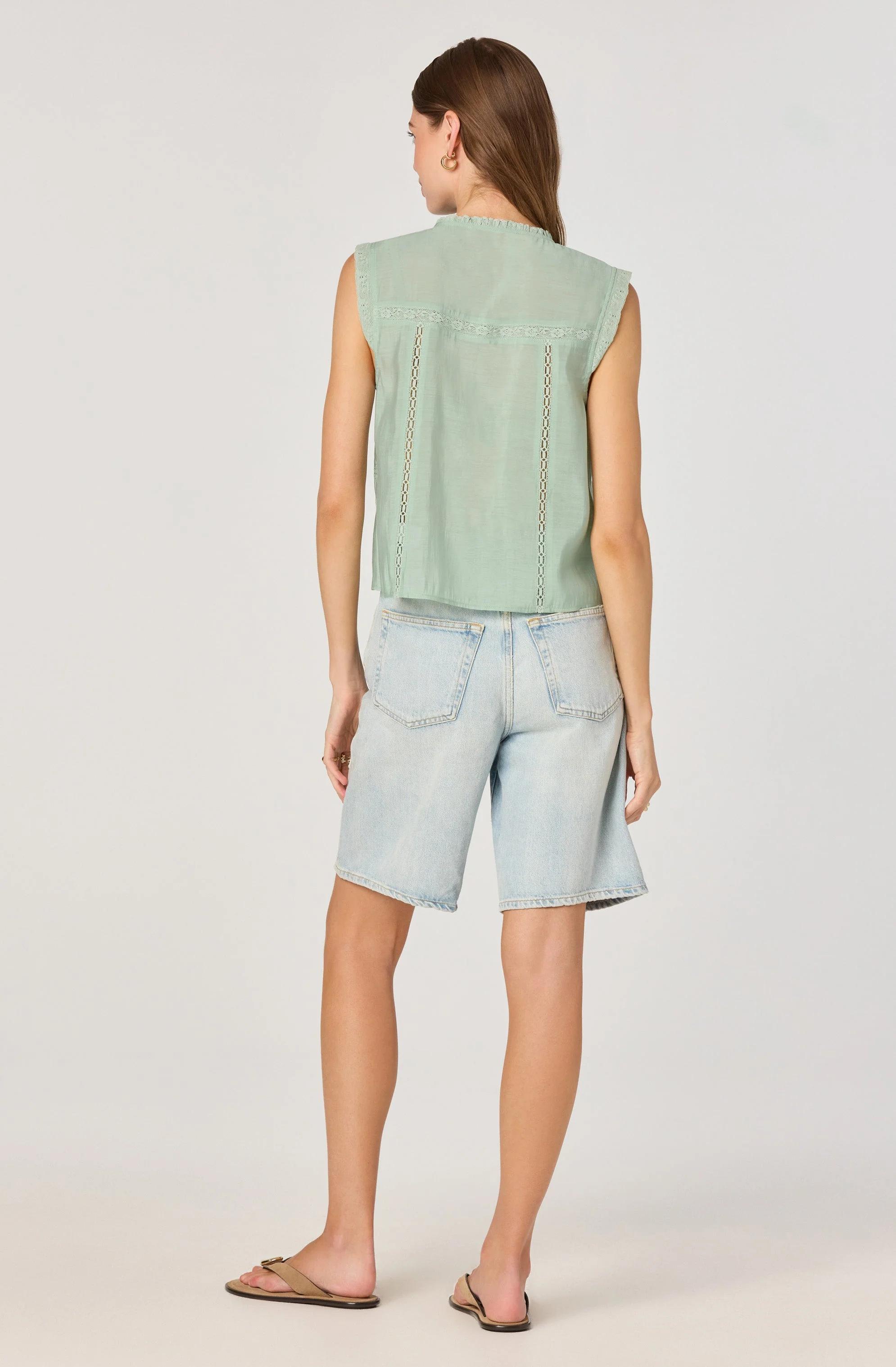 Lace Trim Tie-Front Top