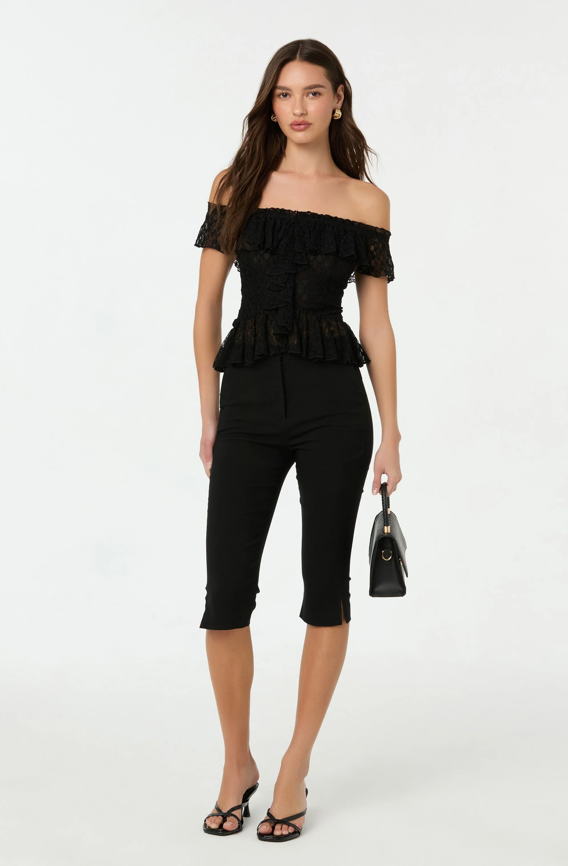 Lace Off Shoulder Ruffle Top