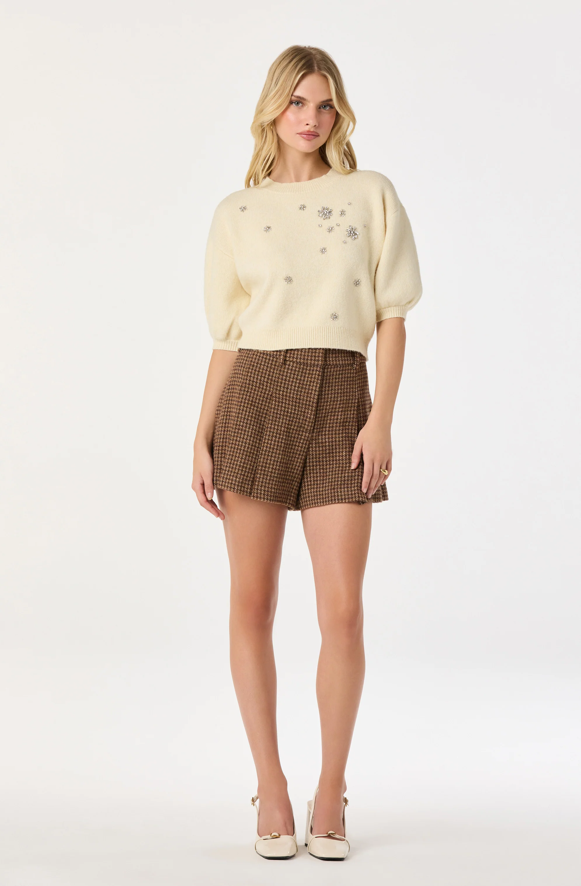 Jewel Embellished Puff Sleeve Sweater