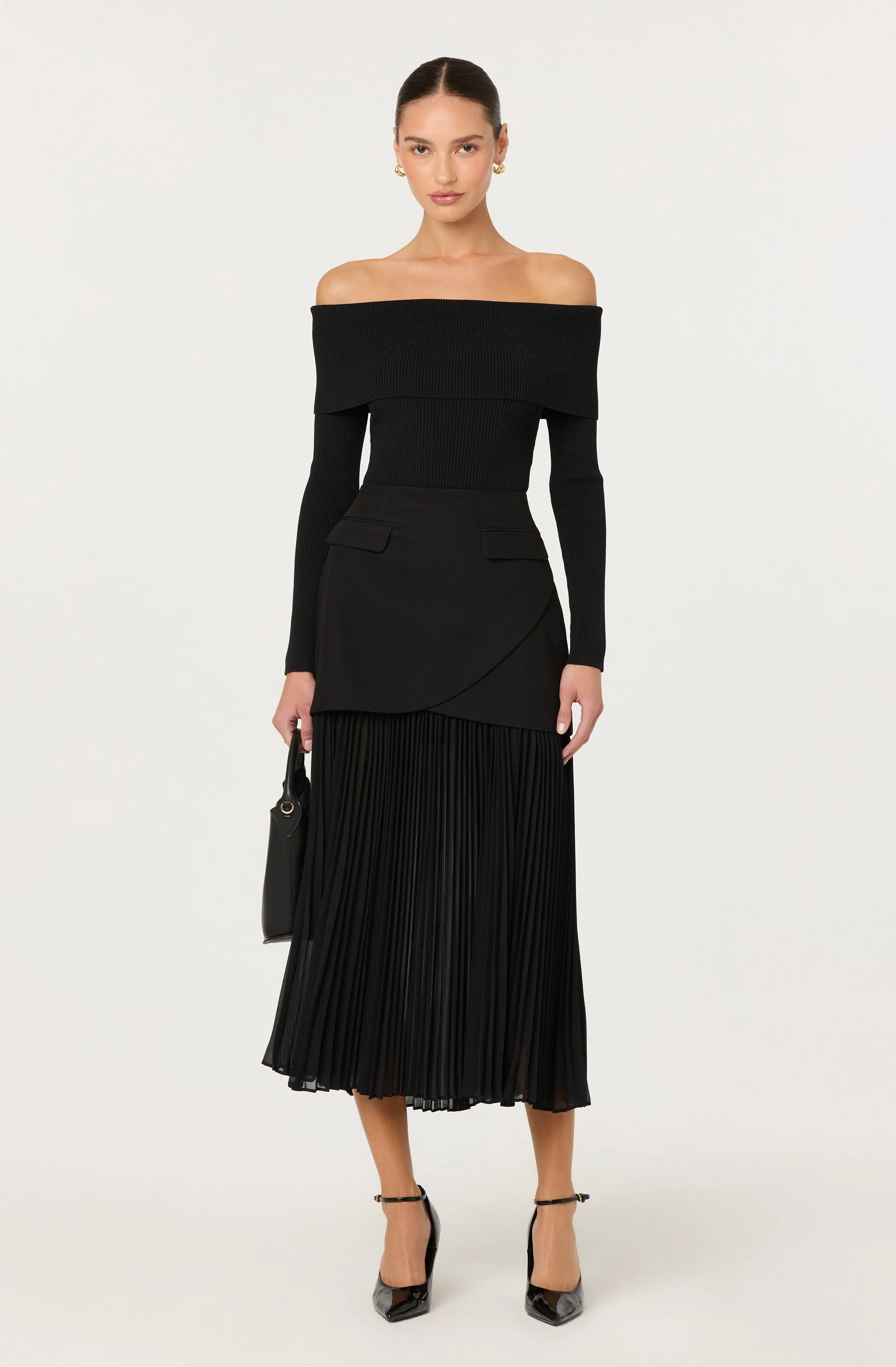 Deaile Contrast Layered Pleated Skirt