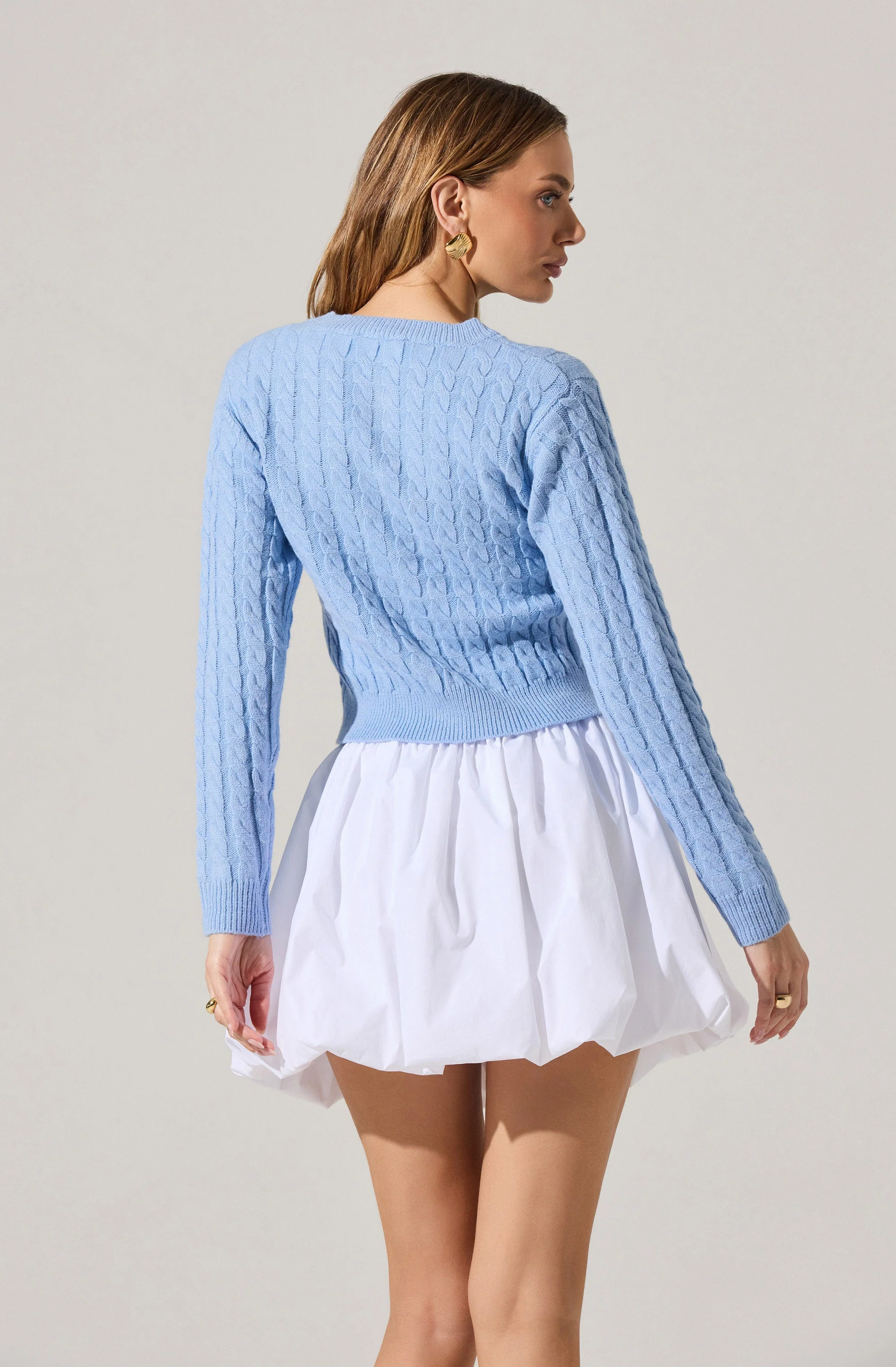 Pearl Button Cable Knit Cardigan