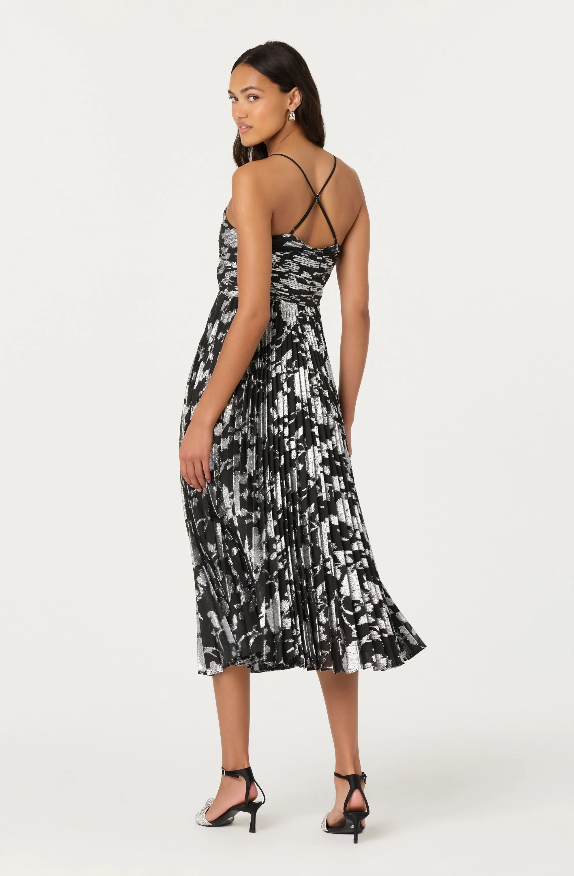 Saoirse Metallic Pleated Midi Dress