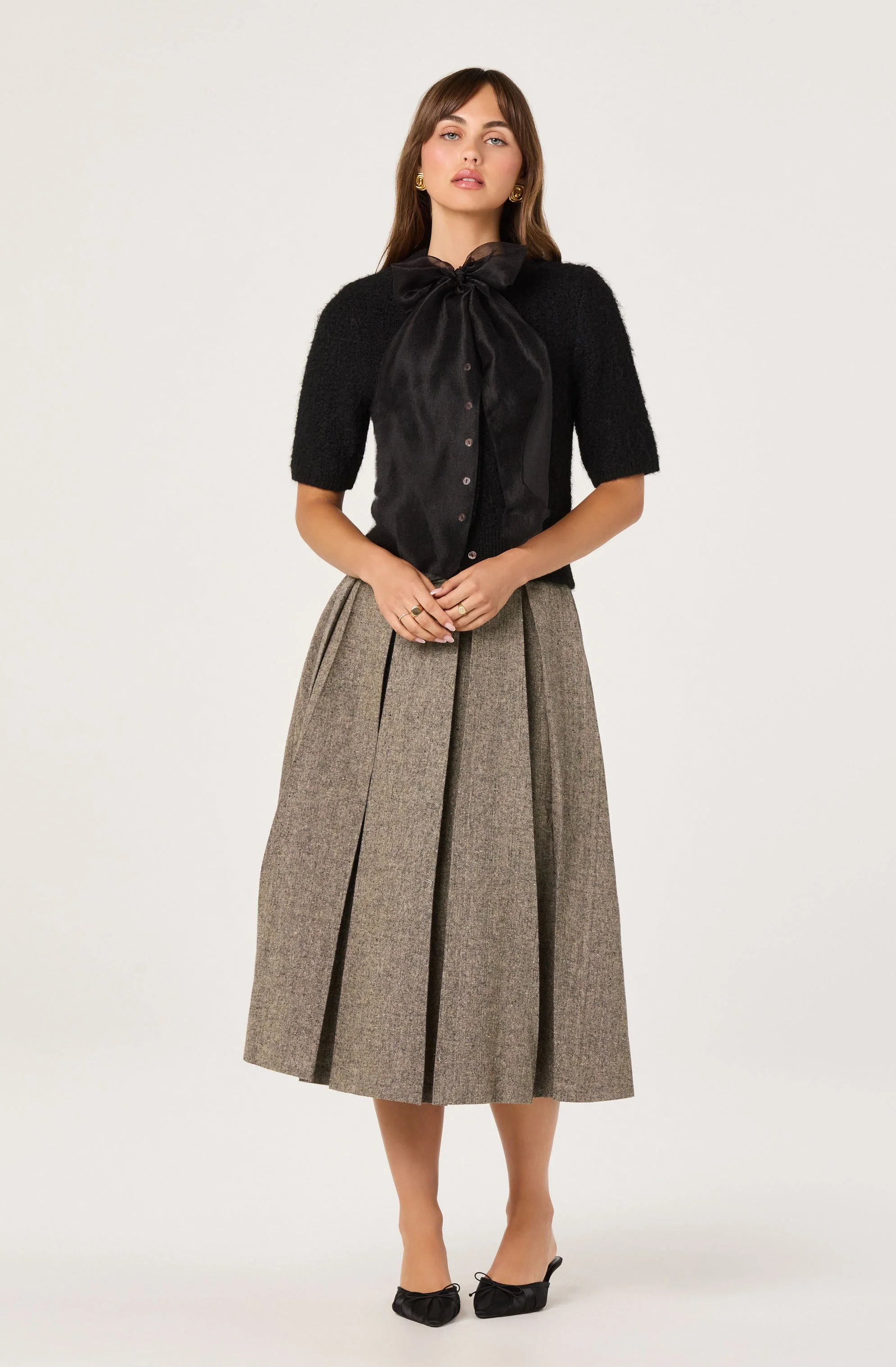 Wide Pleat Midi Skirt