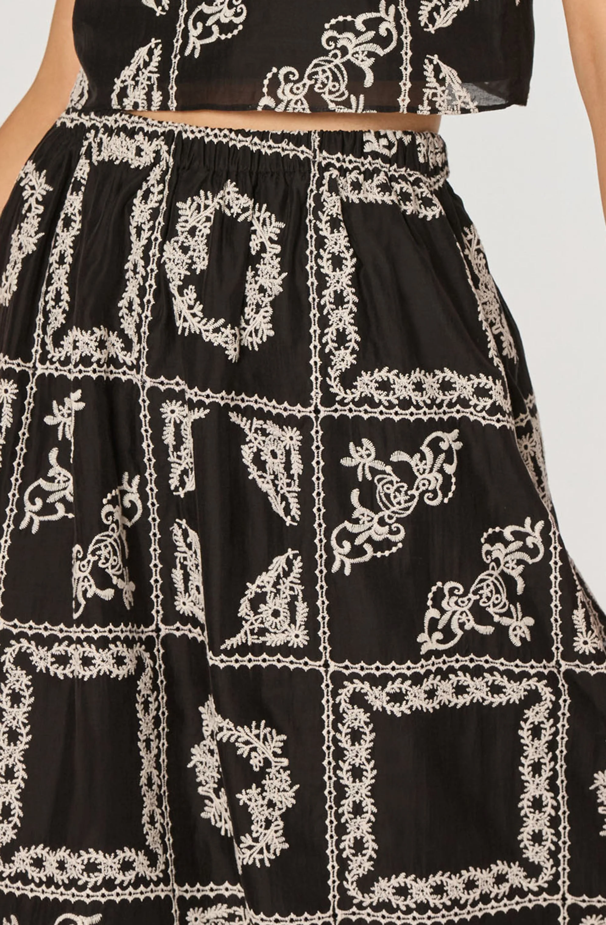 Embroidered Cutwork Midi Skirt