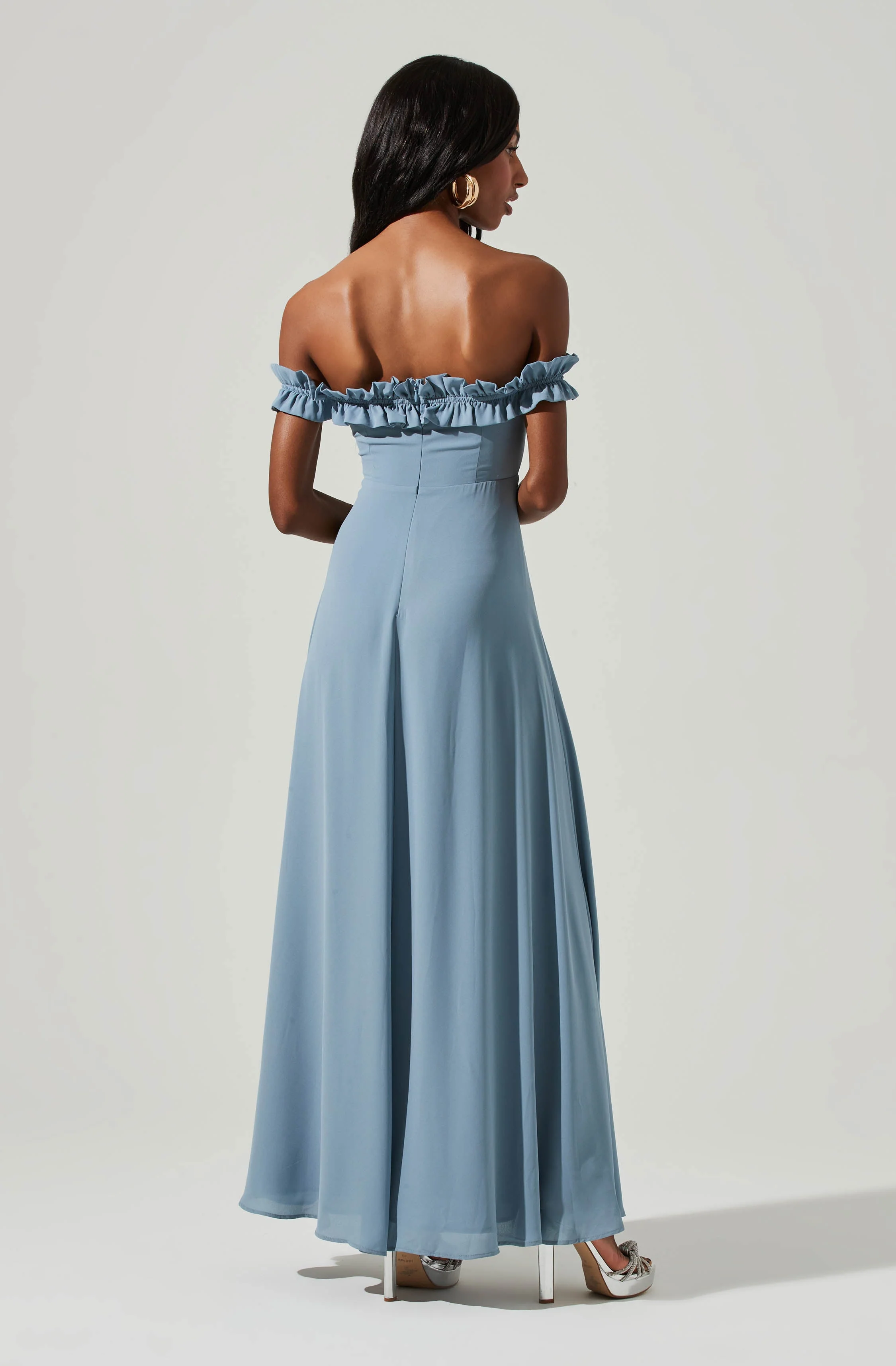 Venetia Off Shoulder Ruffle Trim Maxi Dress