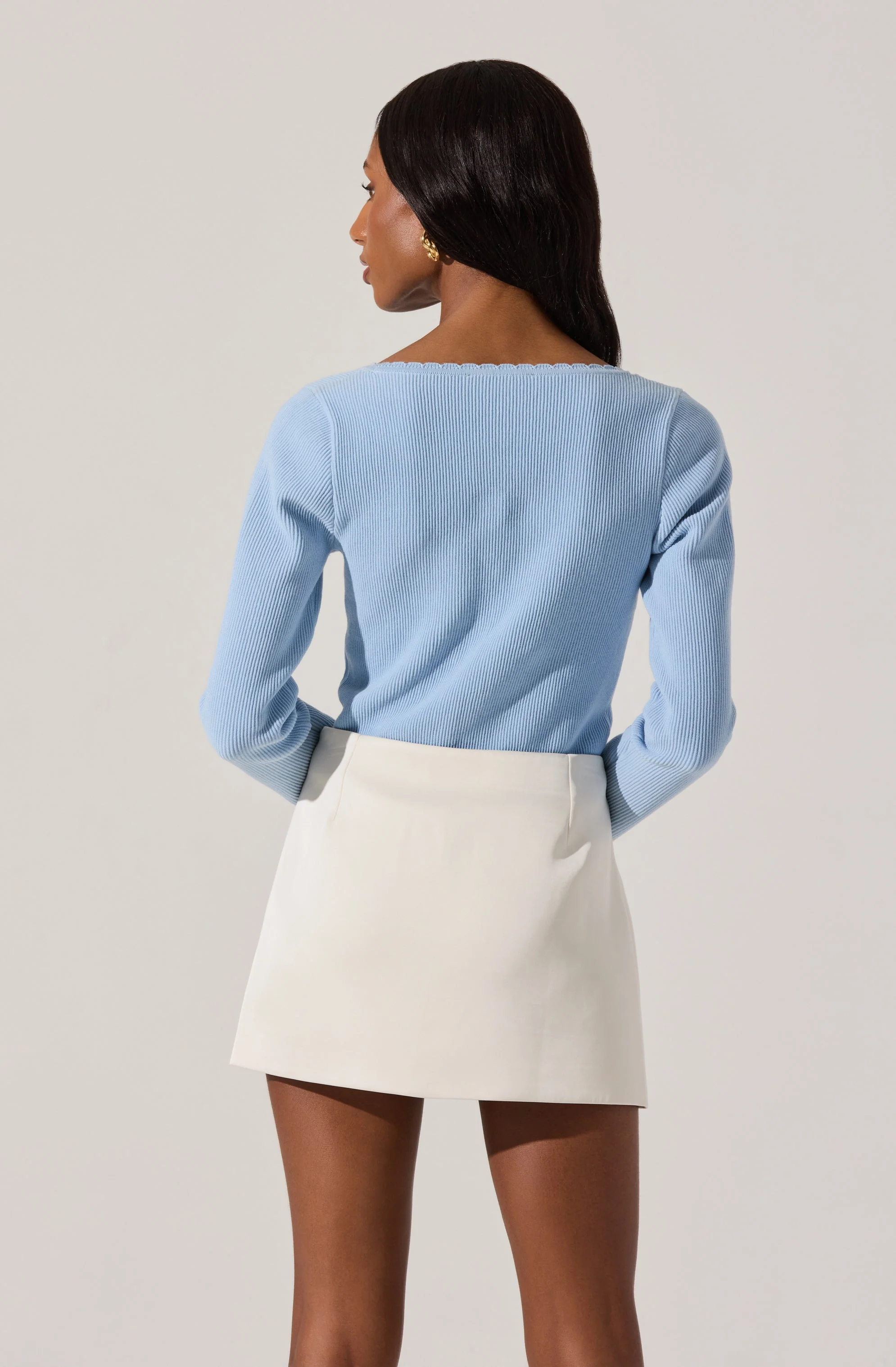 Scallop Trim Ribbed Knit Top