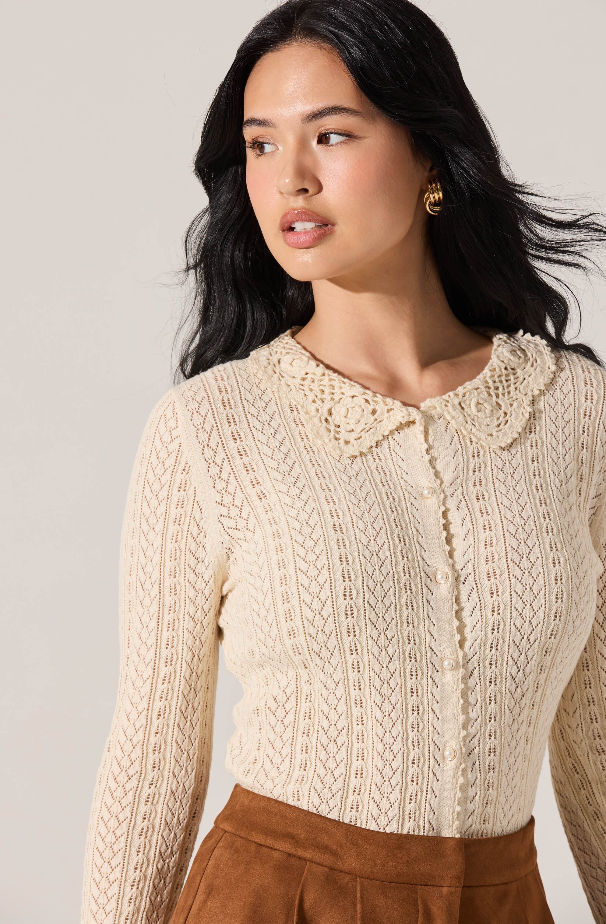 Ottilie Pointelle Crochet Collar Cardigan