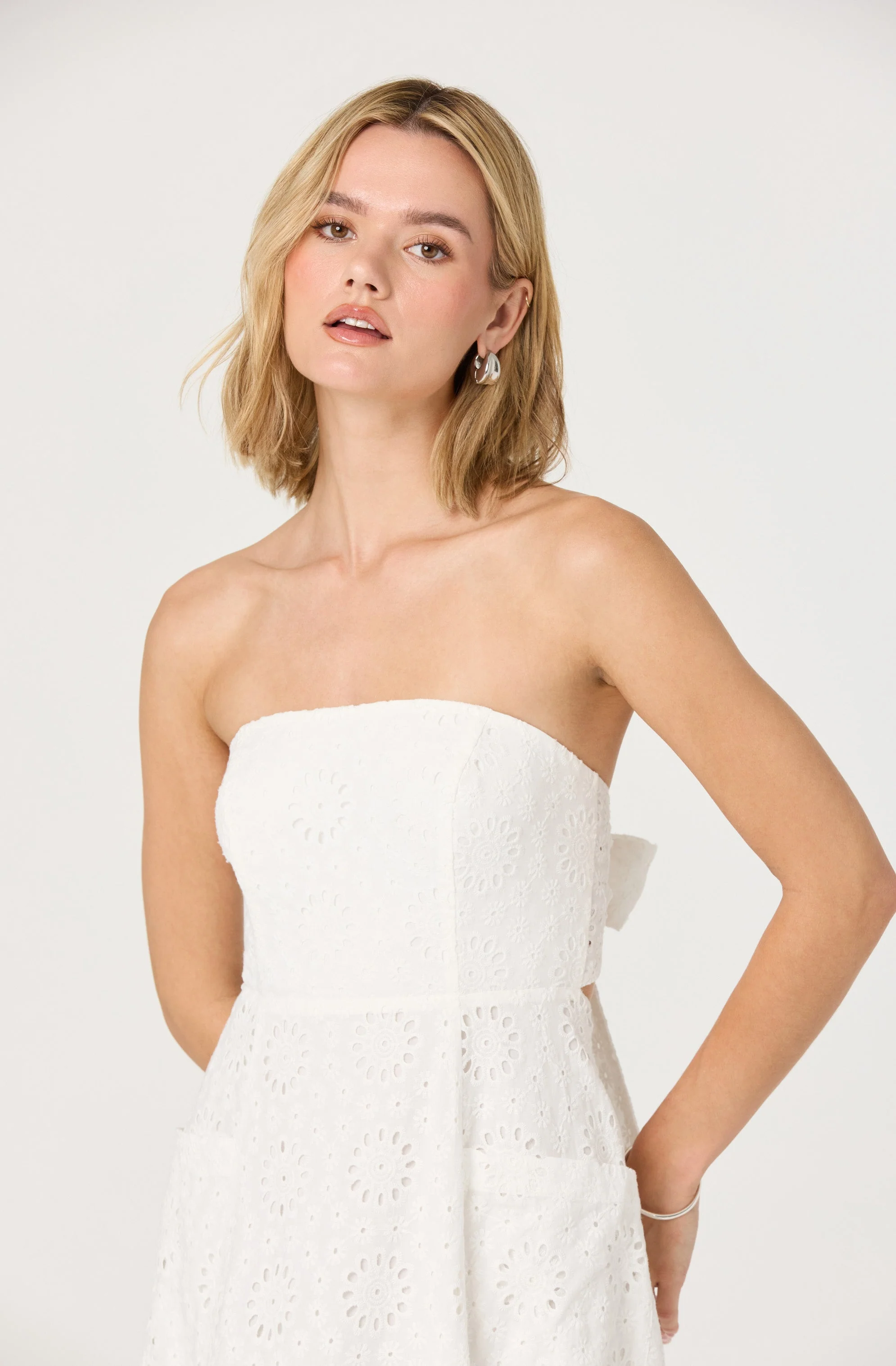Eyelet Strapless Midi Dress