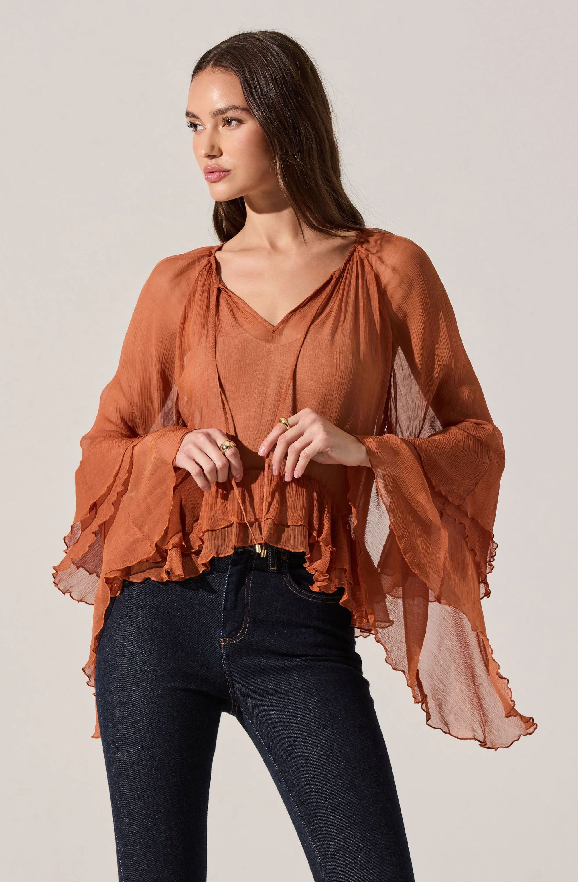 Margaery Sheer Ruffle Peplum Top