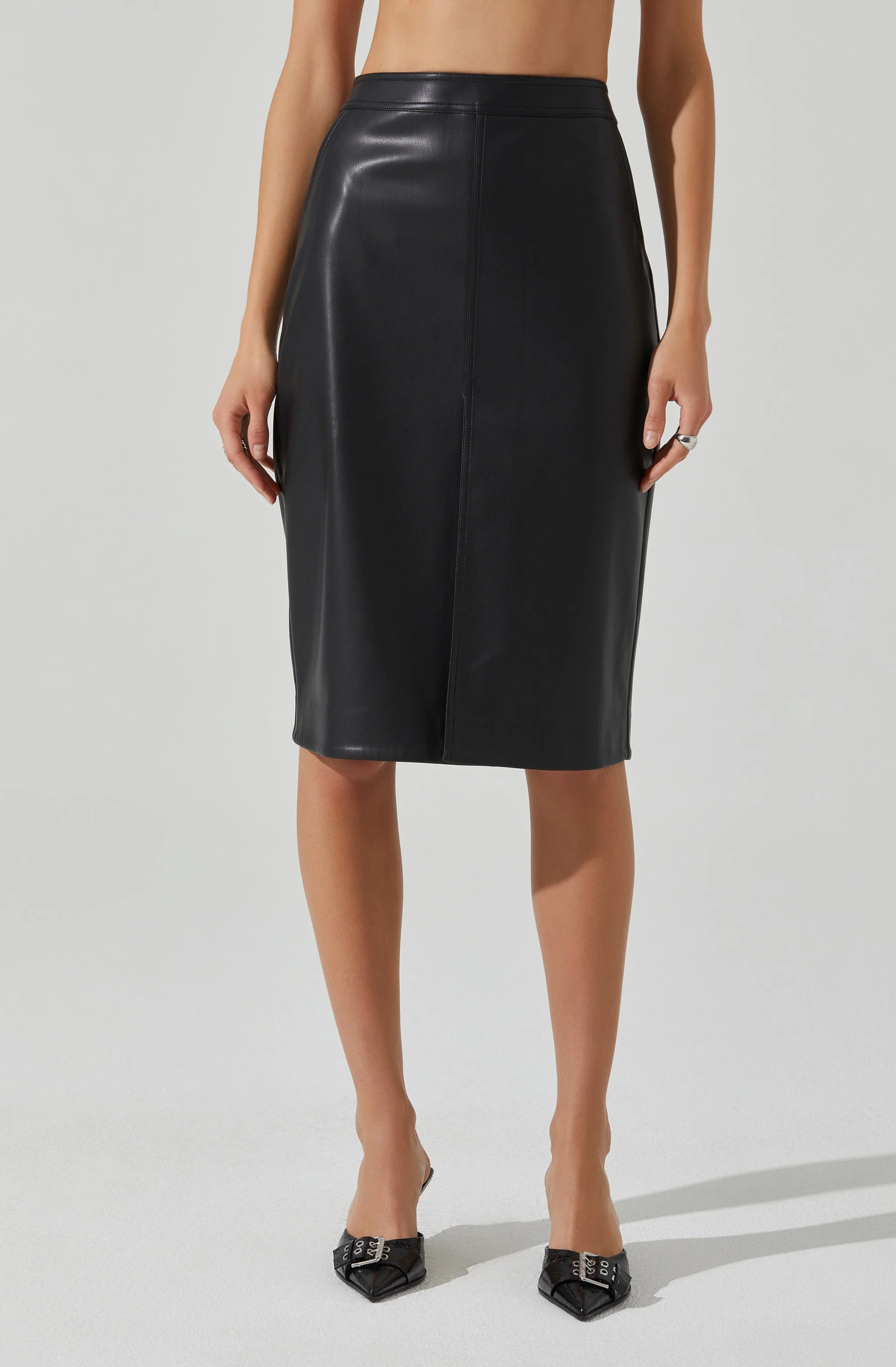 Ladonne Faux Leather Midi Skirt
