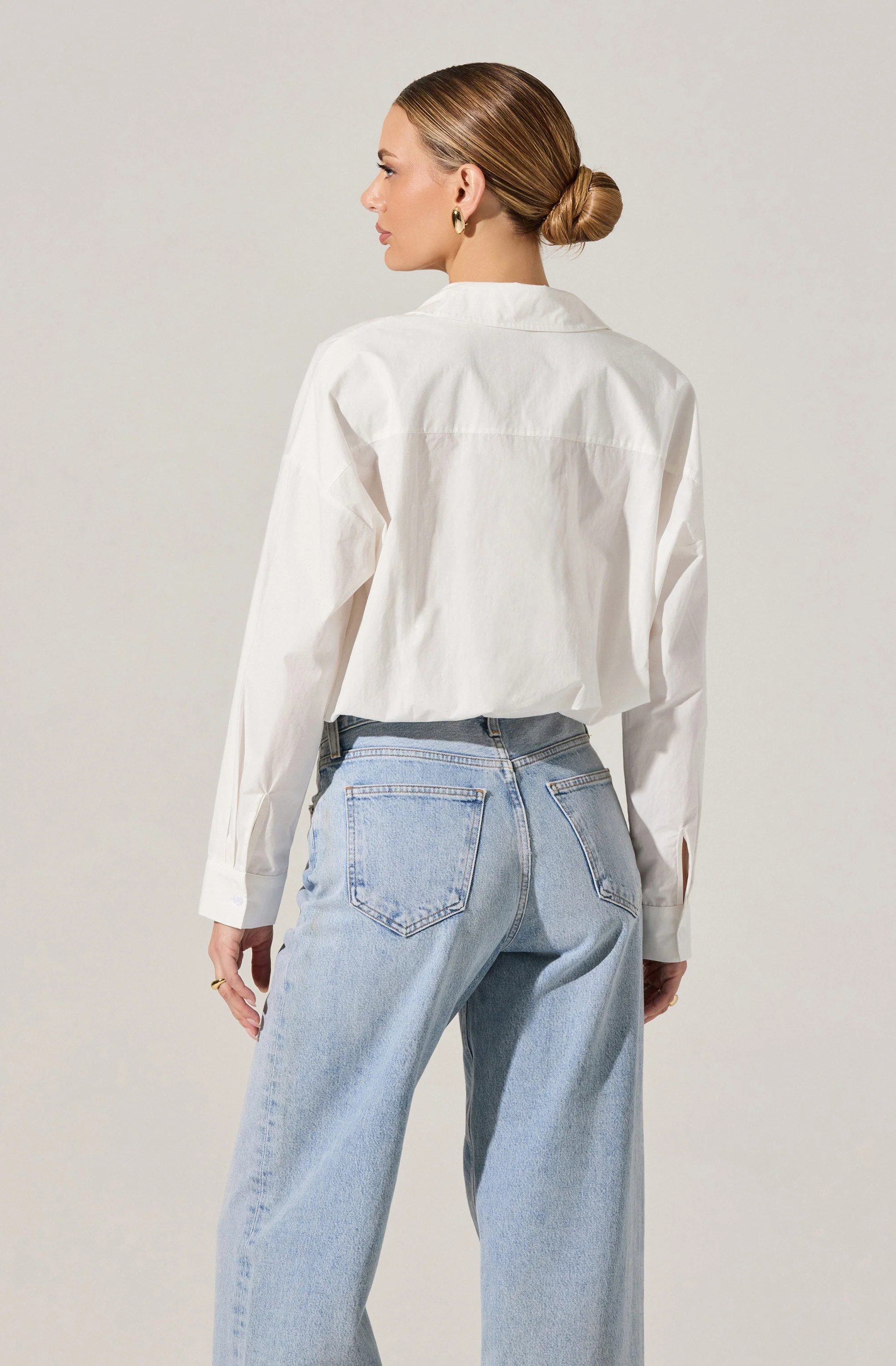 Bubble Hem Cropped Poplin Shirt