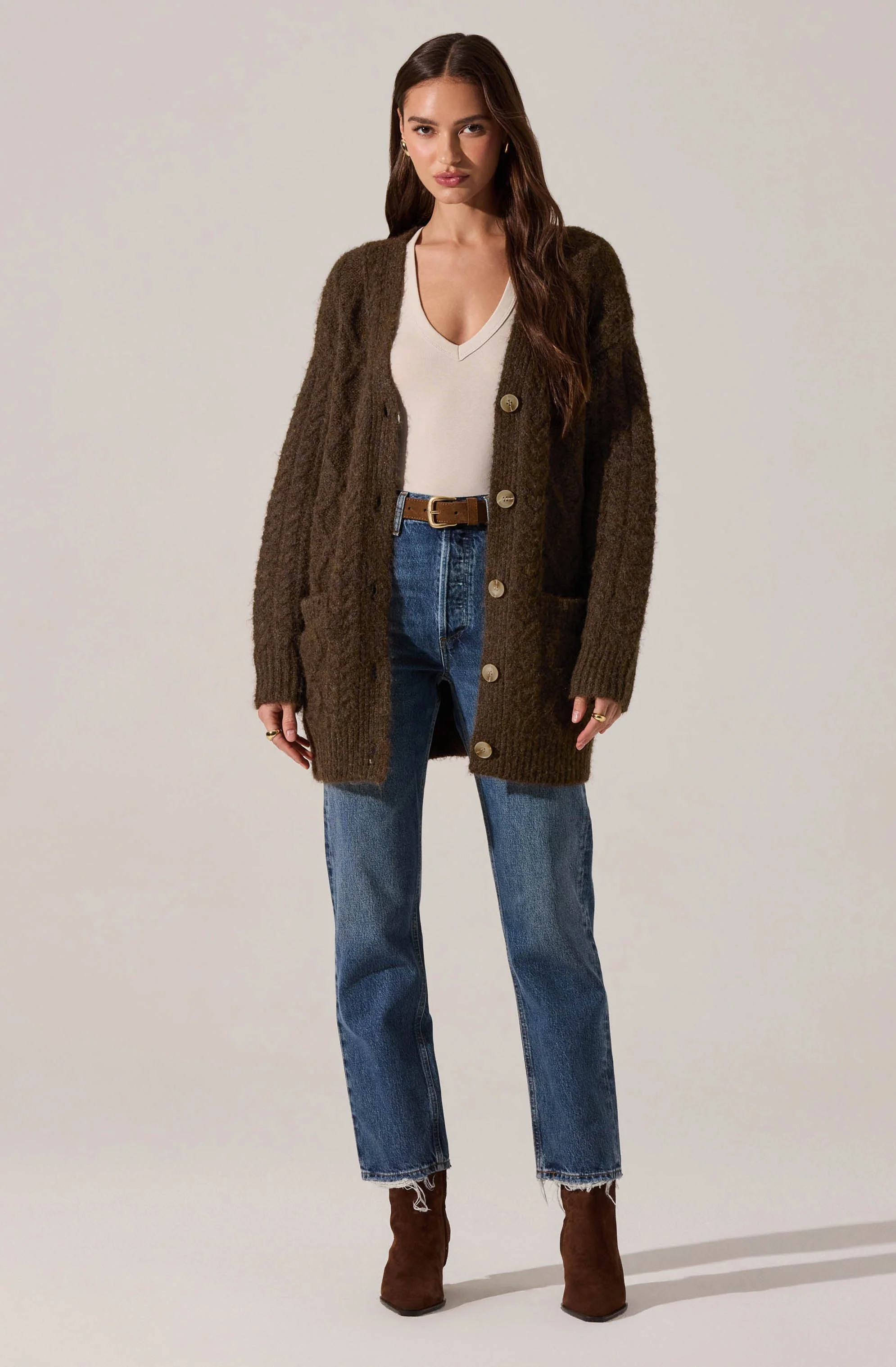 Charli Cable Knit Cardigan Sweater