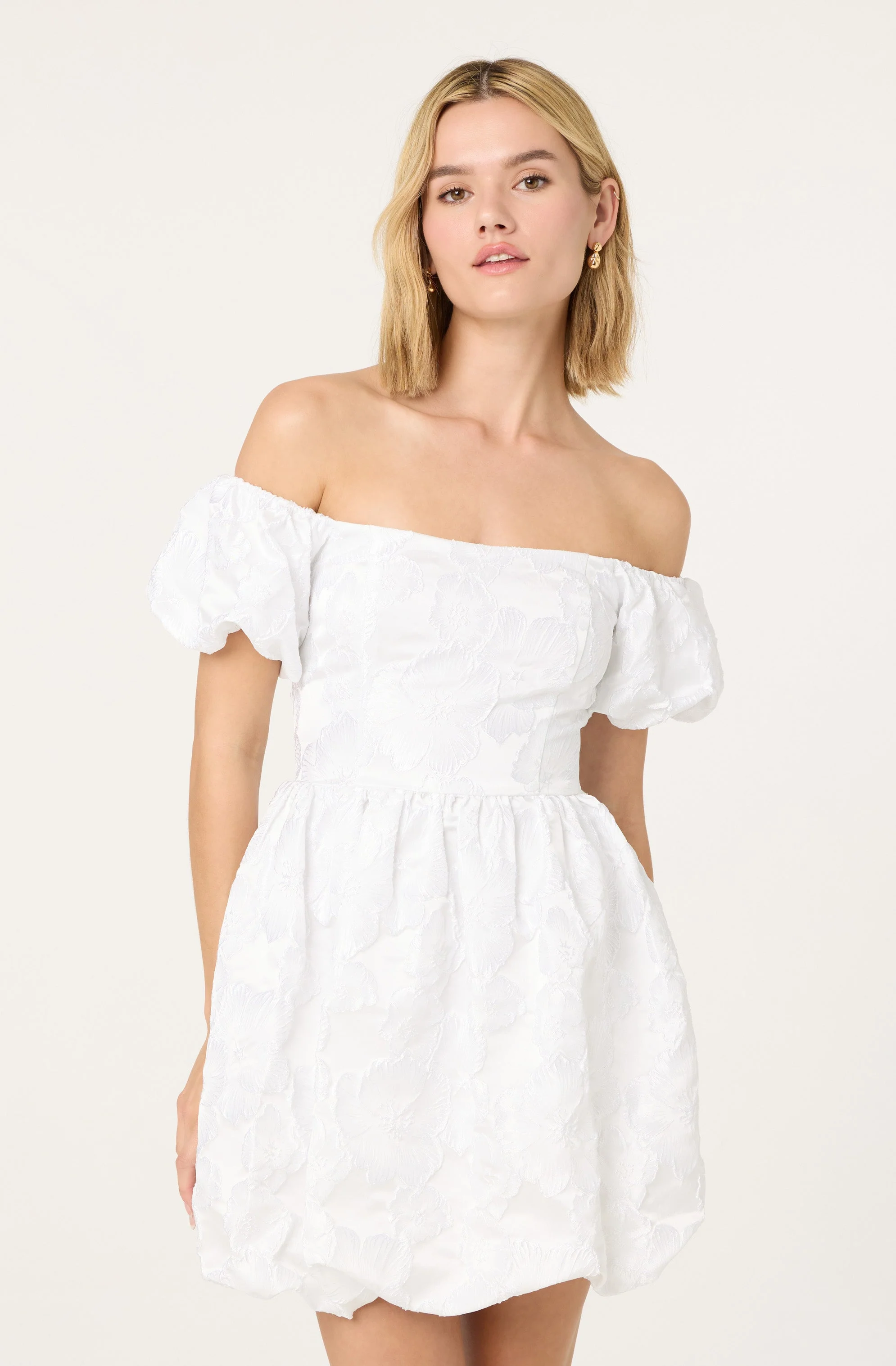 Off Shoulder Jacquard Bubble Dress