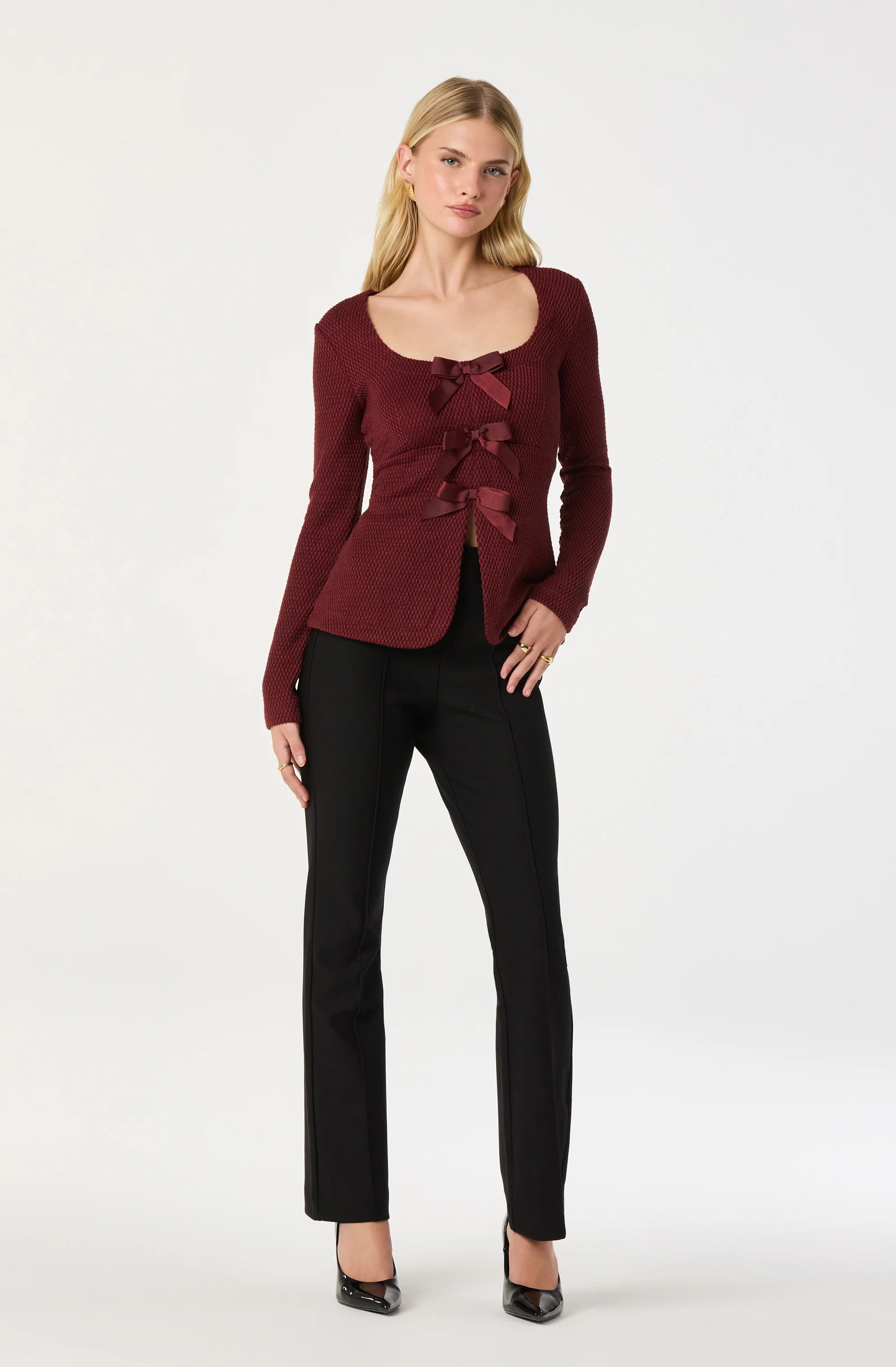 Textured Bow Flyaway Top