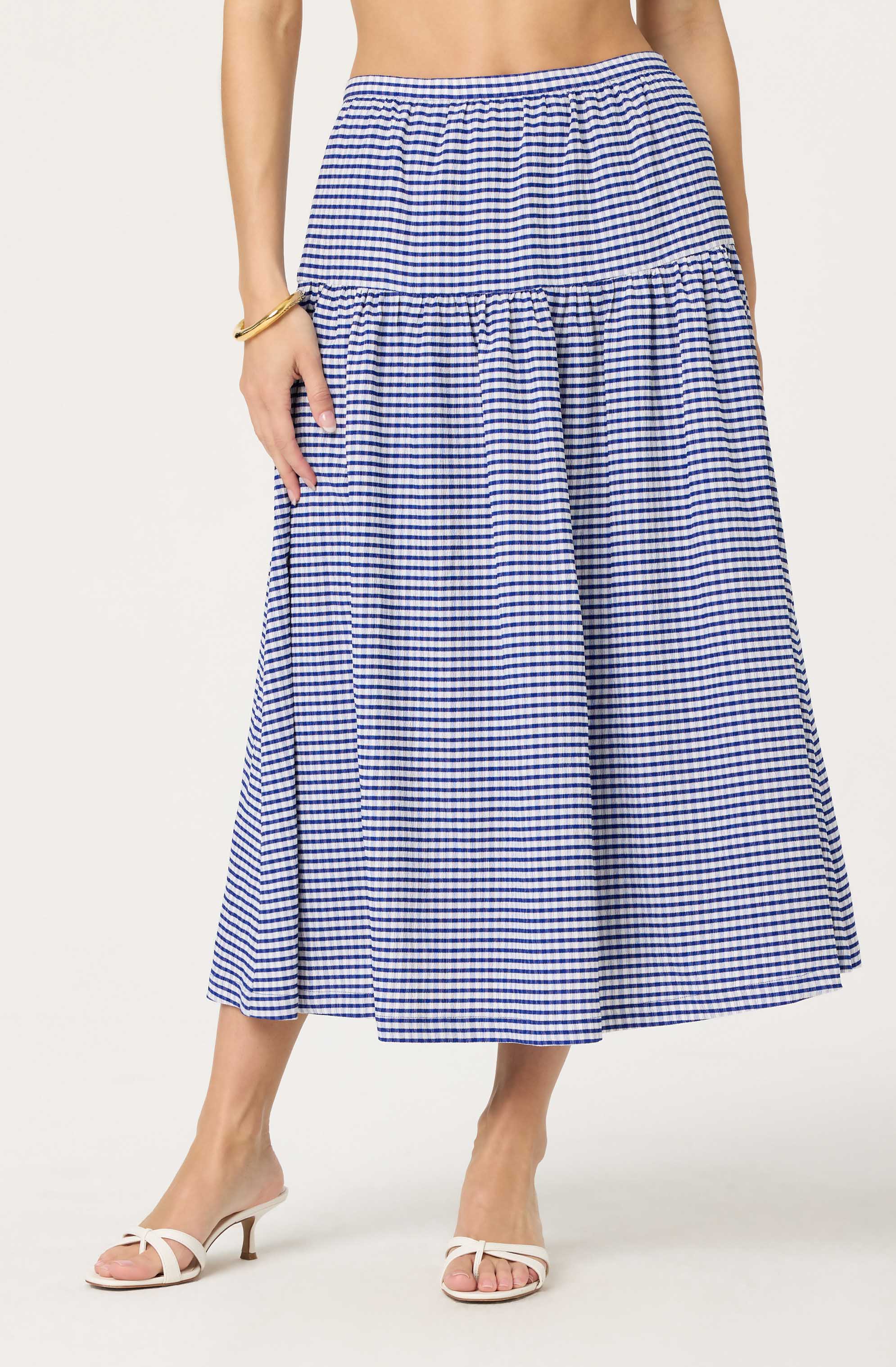 Drop Waist Gingham Midi Skirt