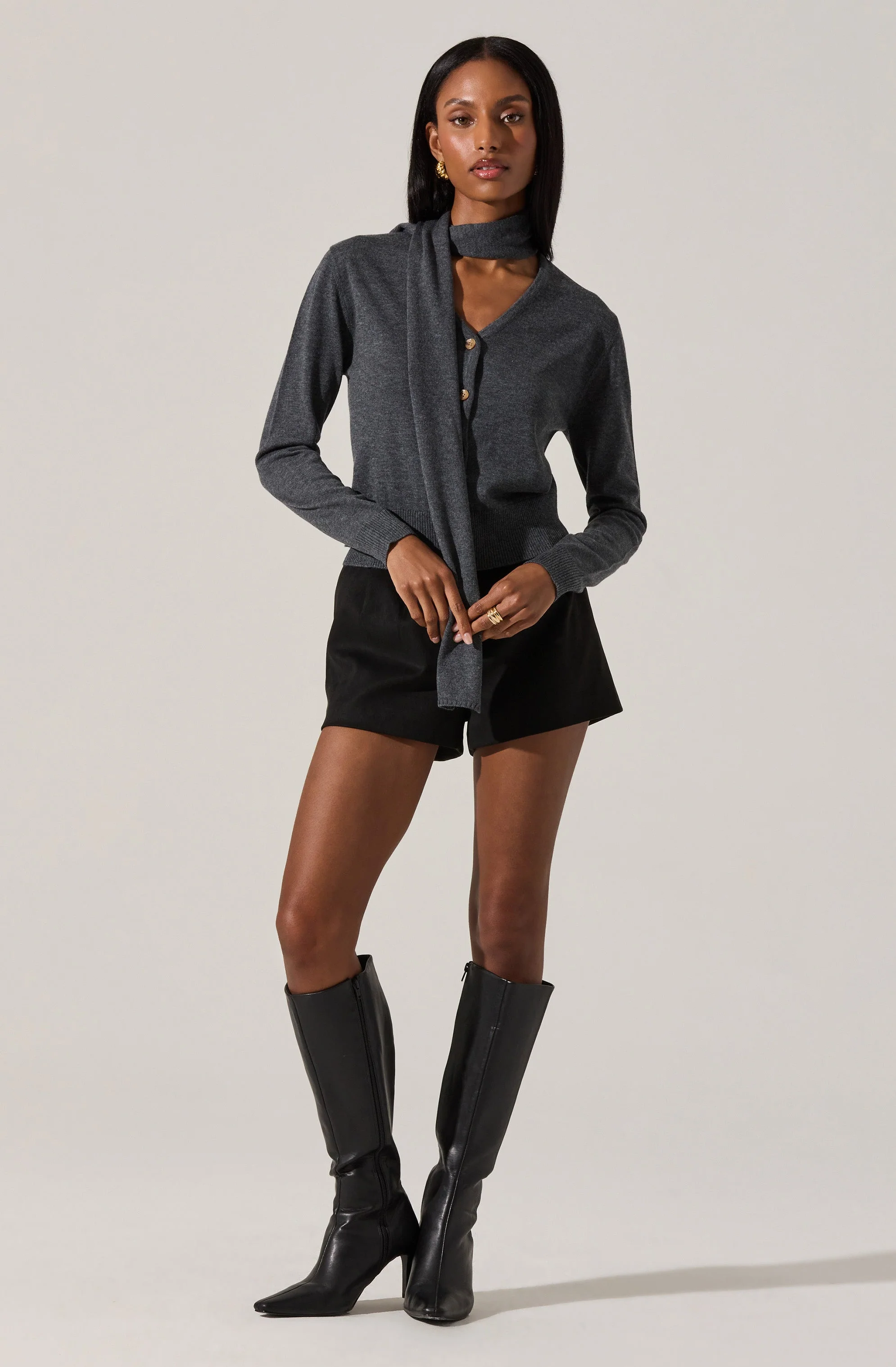 Glynne V-Neck Scarf Cardigan Sweater