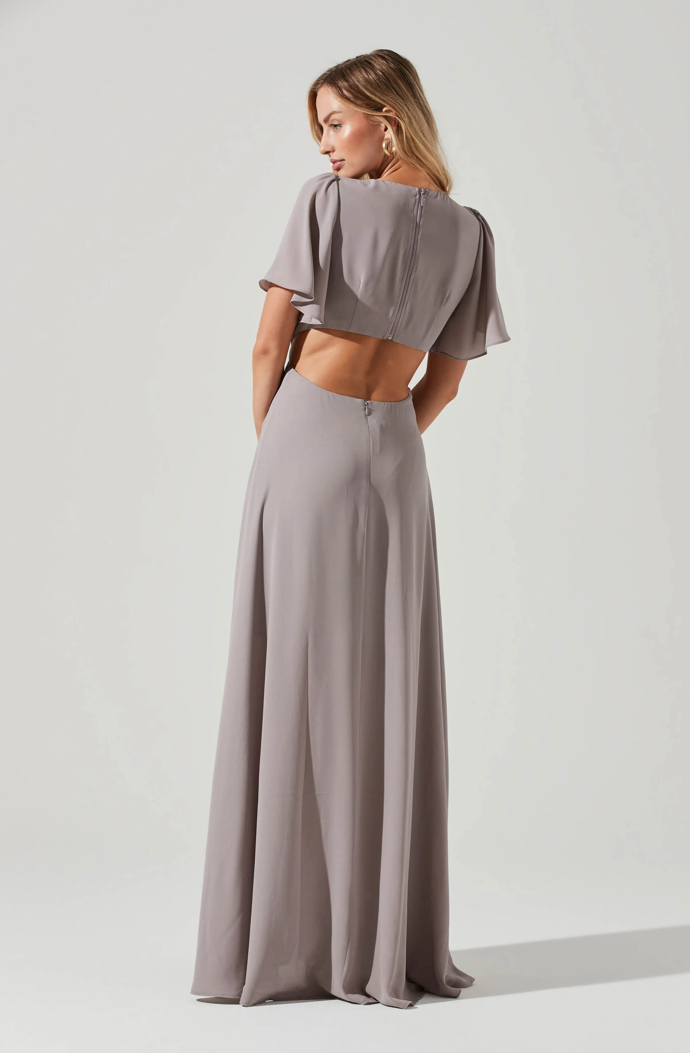Katrina Flutter Sleeve Back Cutout Maxi Dress