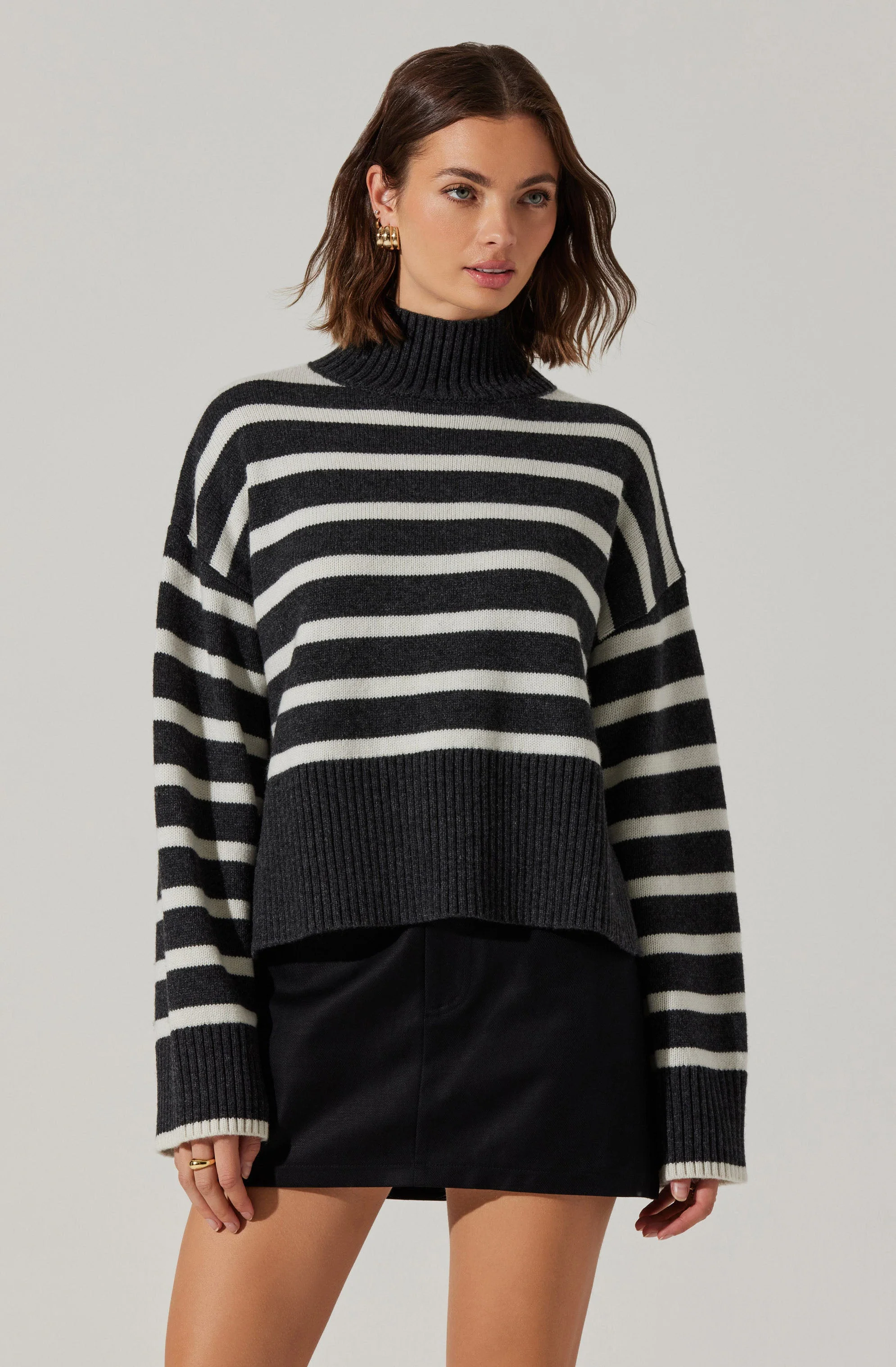 Sophea Striped Mock Neck Sweater