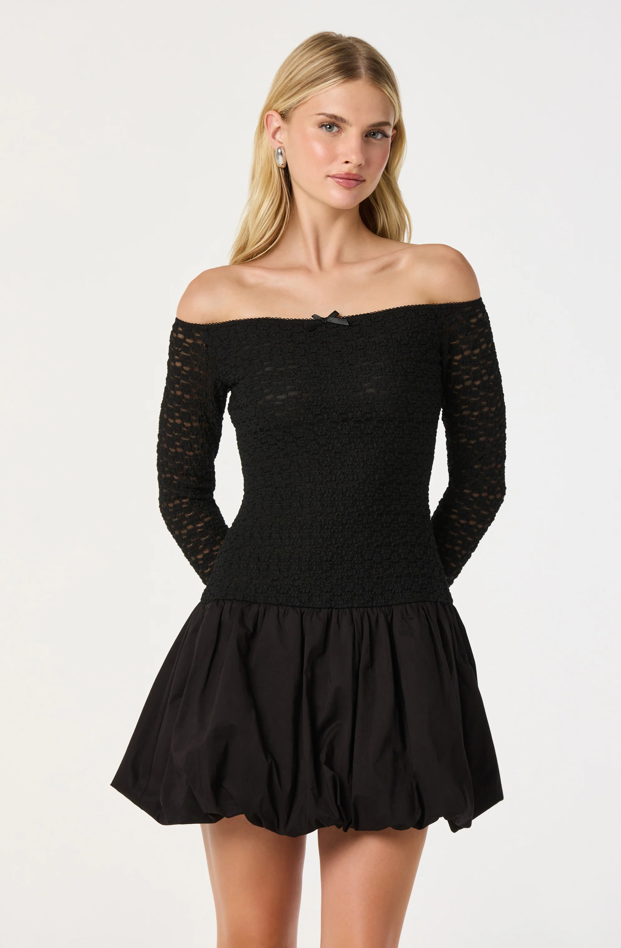 Off Shoulder Mixed Media Dress