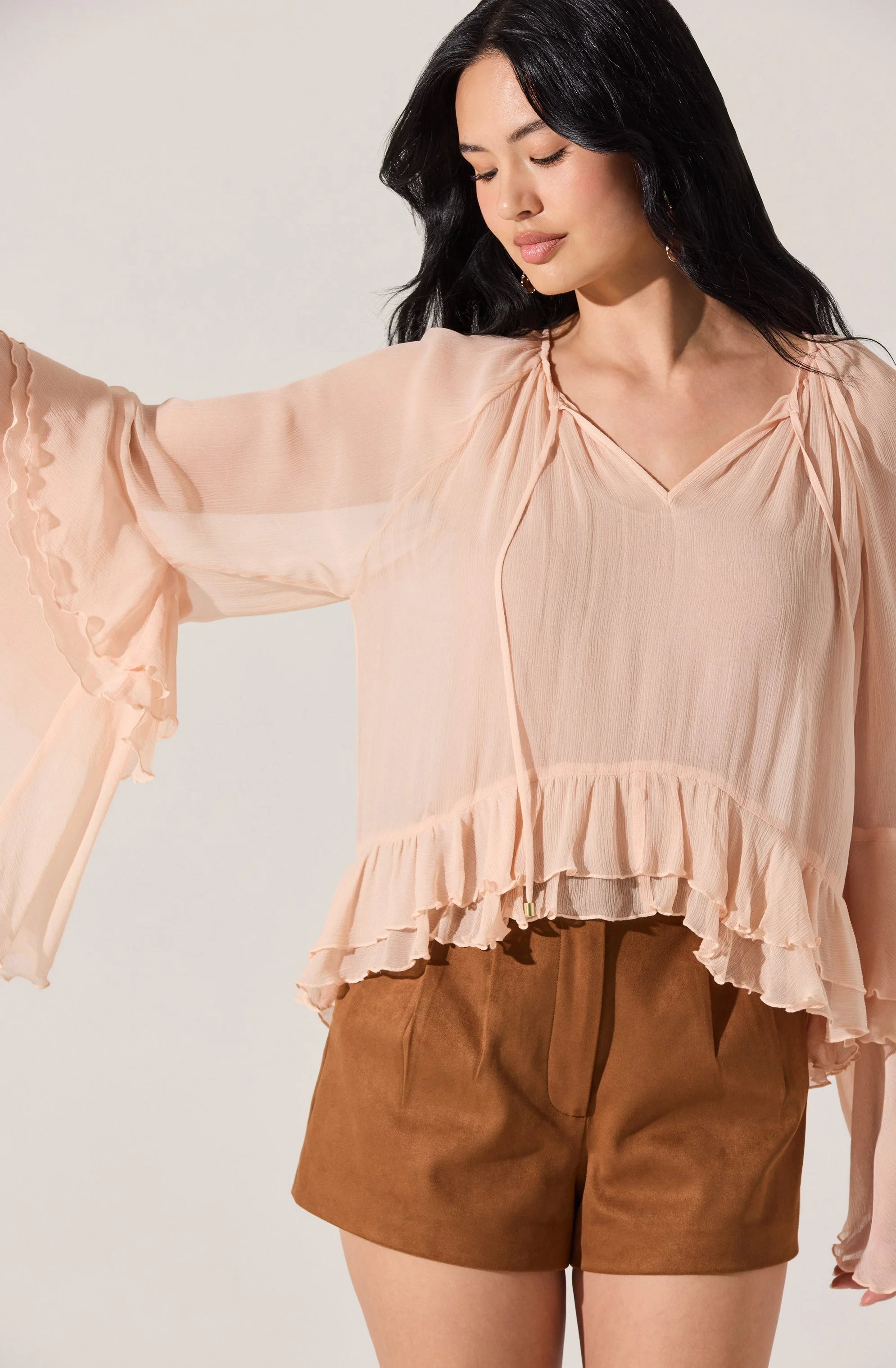 Margaery Sheer Ruffle Peplum Top